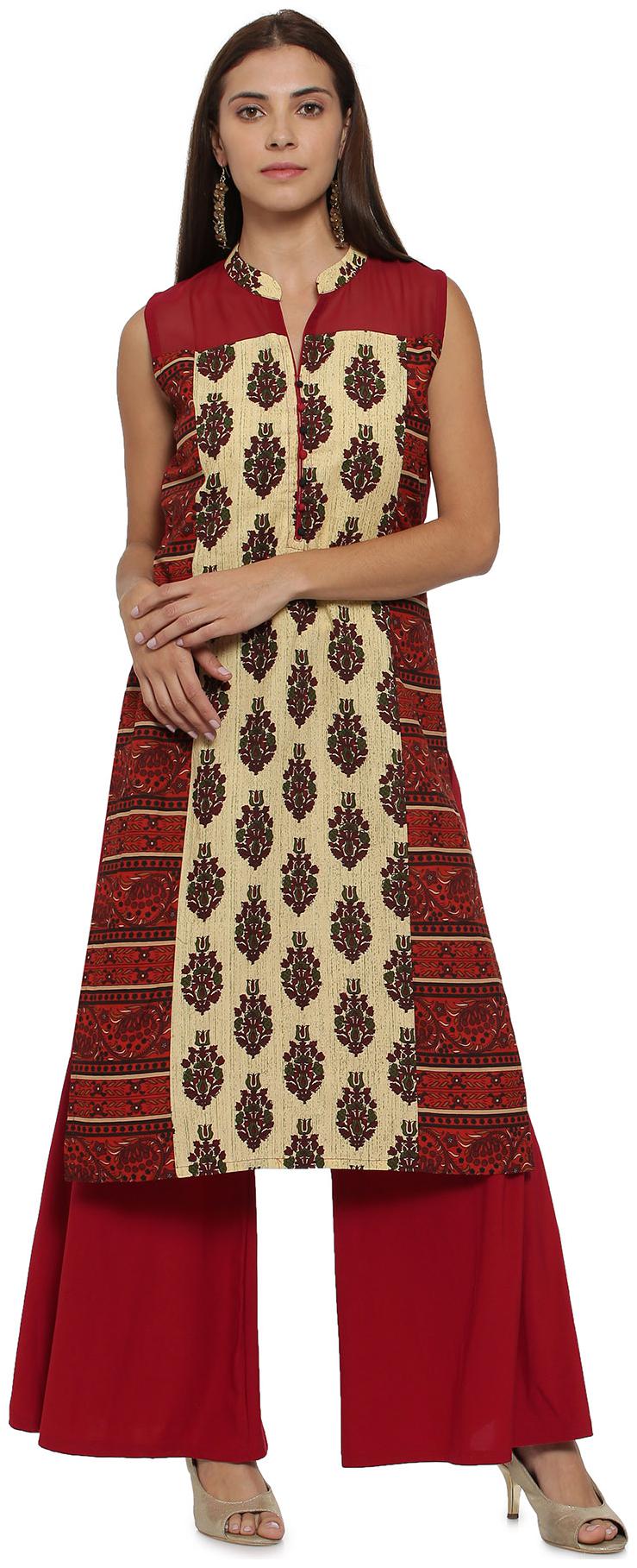 

Soch Women Beige Printed Straight Kurti