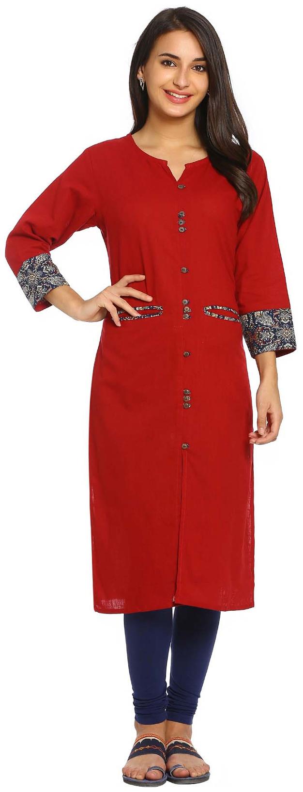 

Soch Women Red Solid Straight Kurti