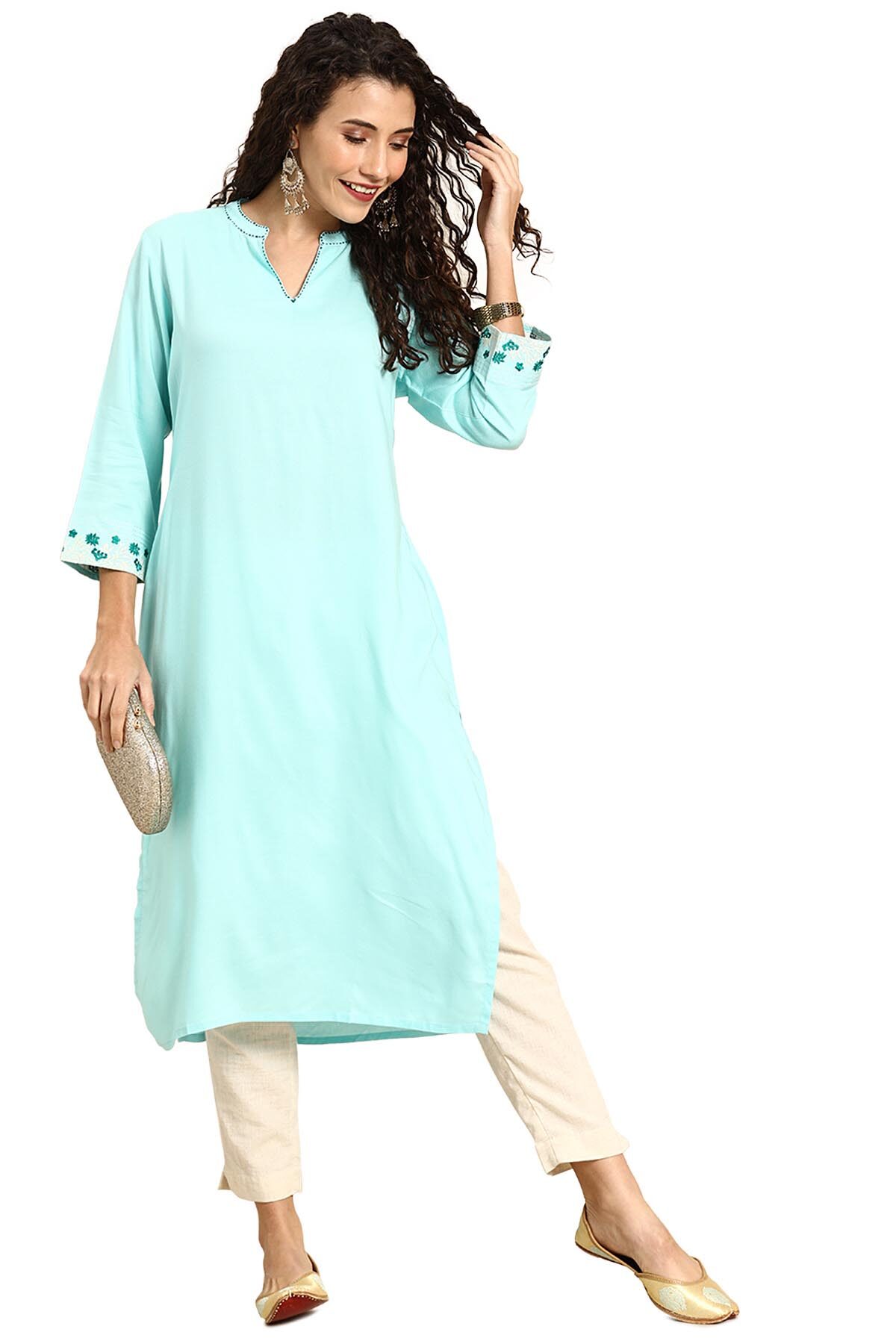 

Soch Women Blue Solid Straight Kurta