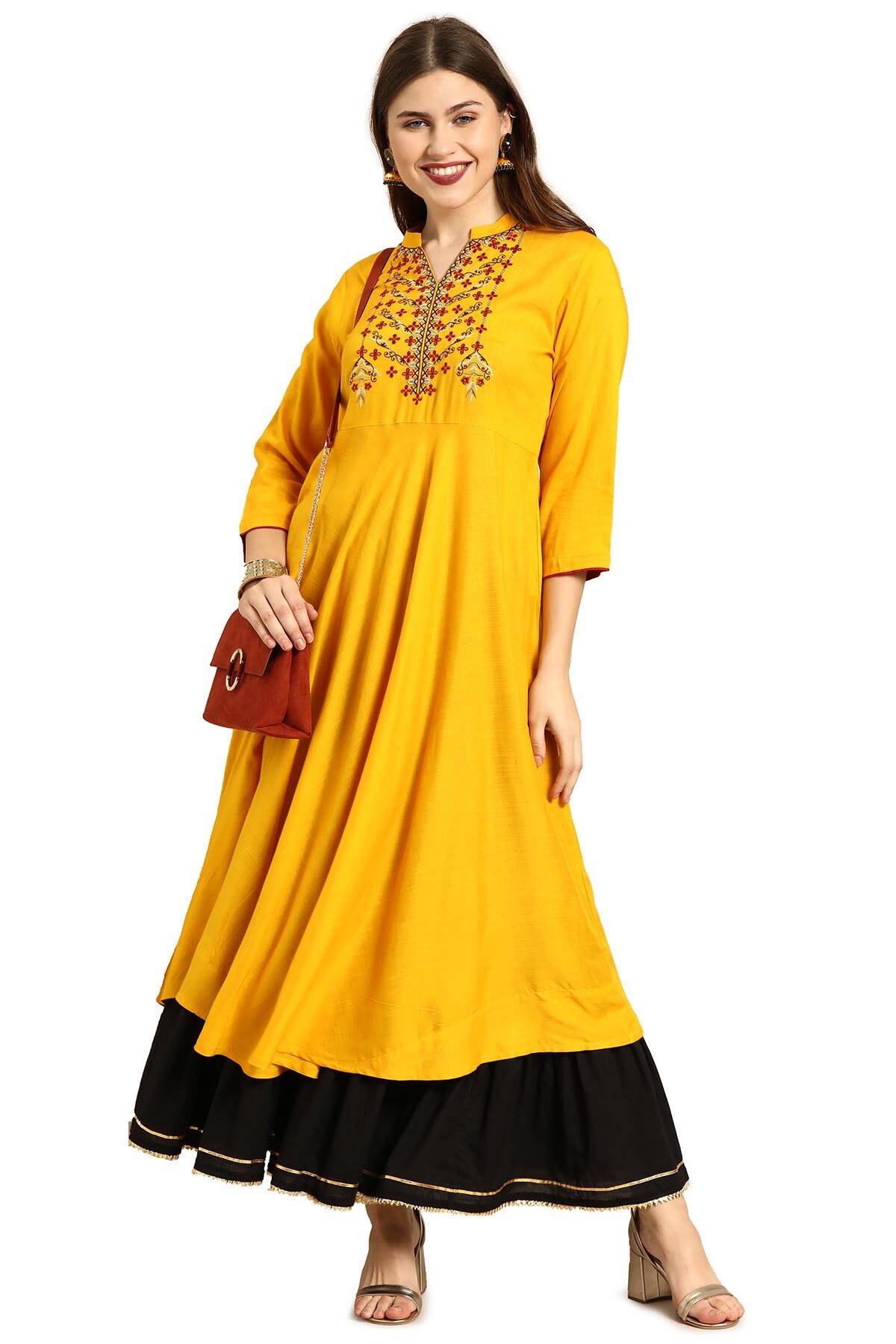 

Soch Viscose Rayon Embroidered Yellow Color Kurta For Women