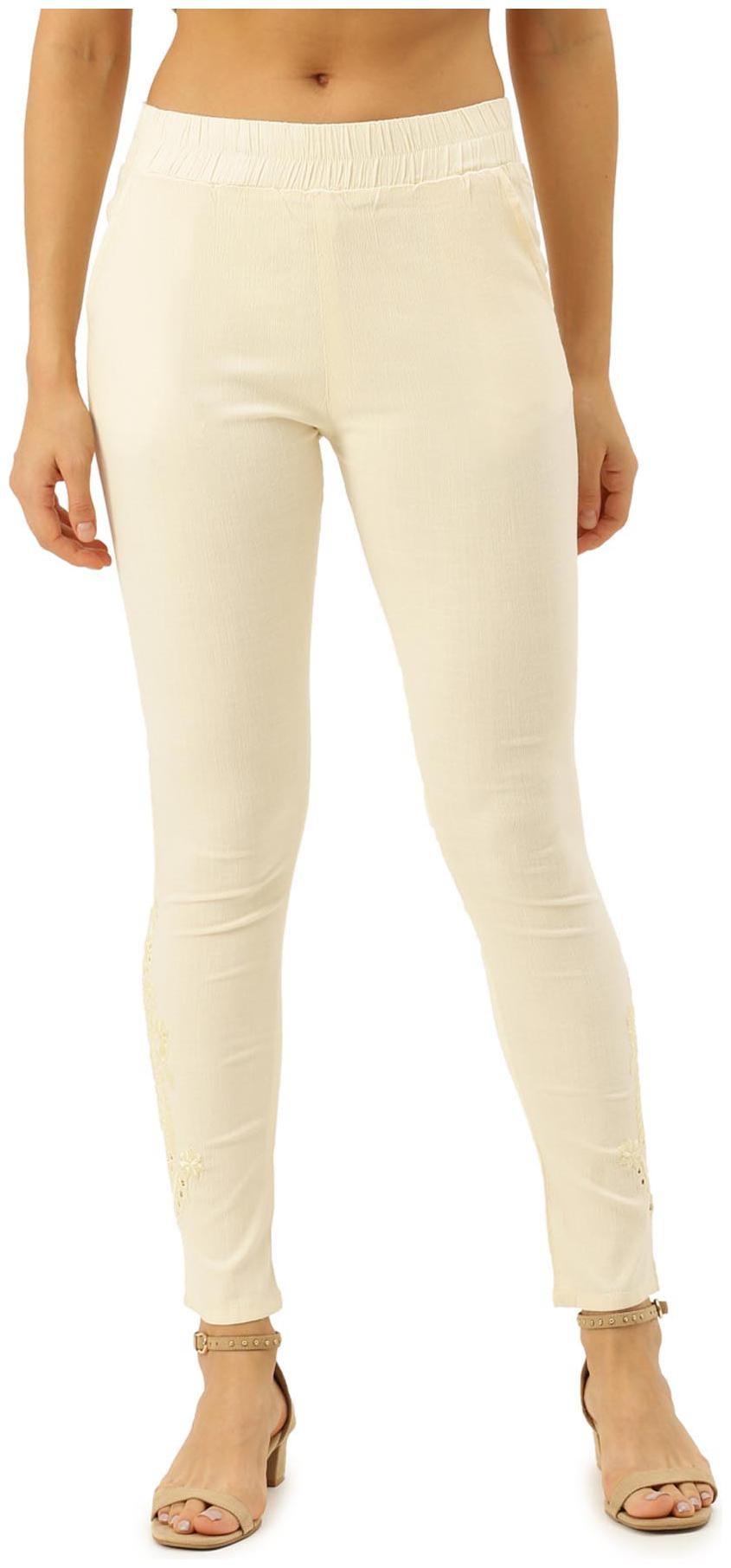 

Soch Viscose Rayon Embroidered White Pant for Women