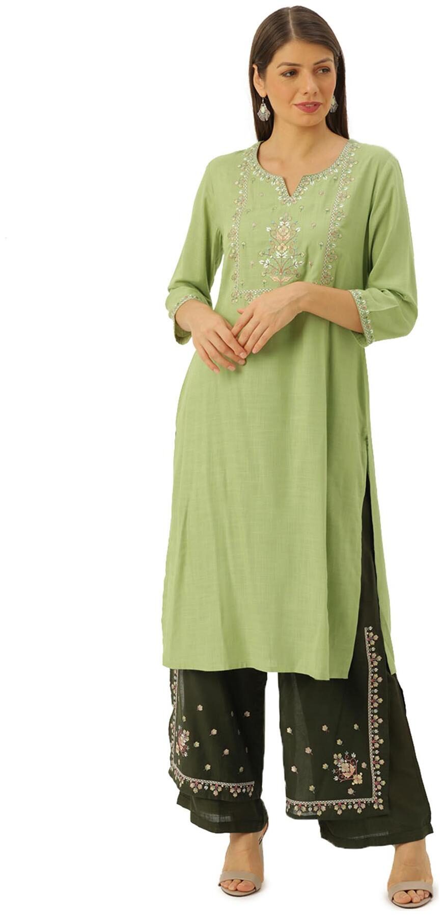 

Soch Viscose Rayon Green Embroidered Kurti For Women