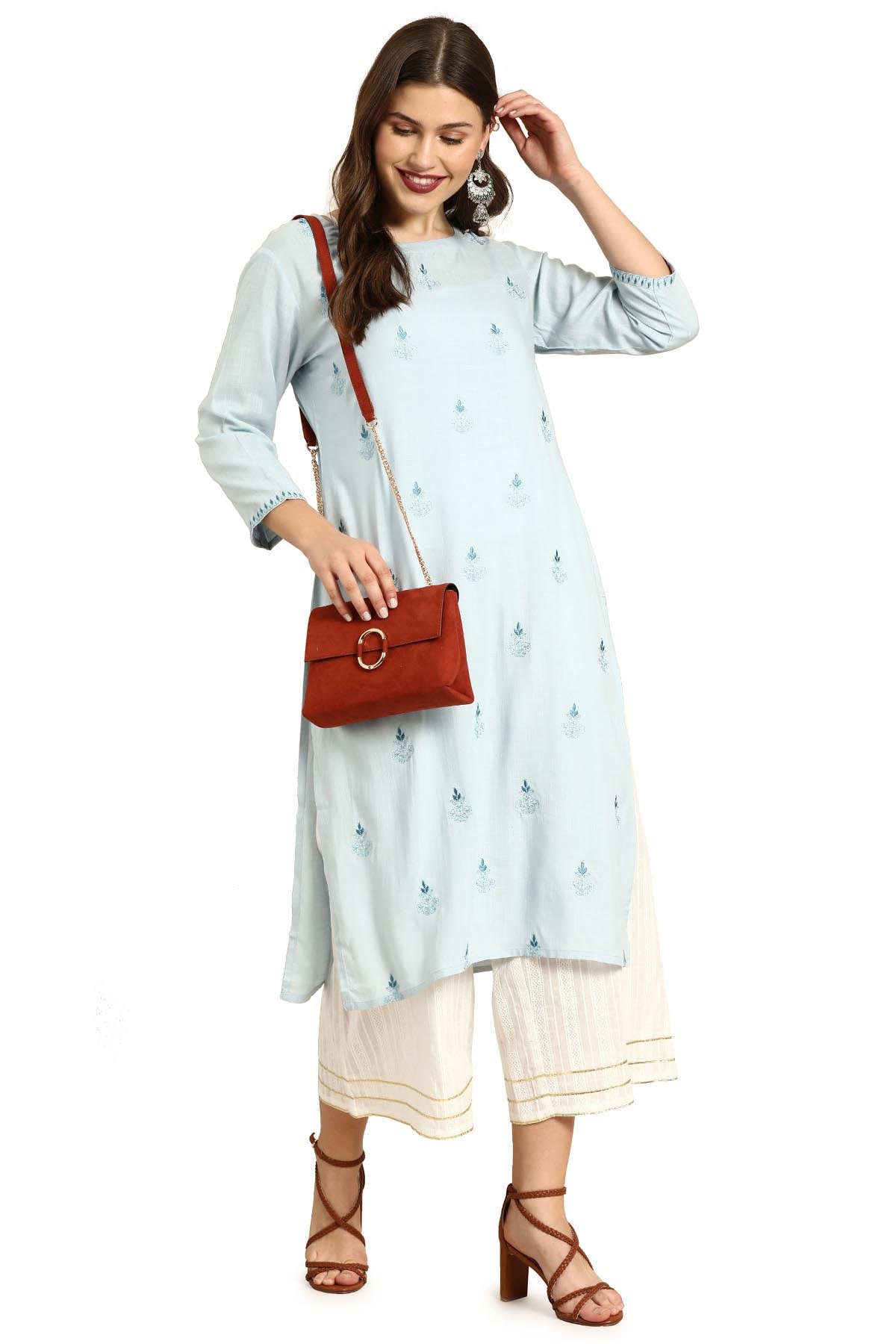 

Soch Women Blue Embroidered Straight Kurta