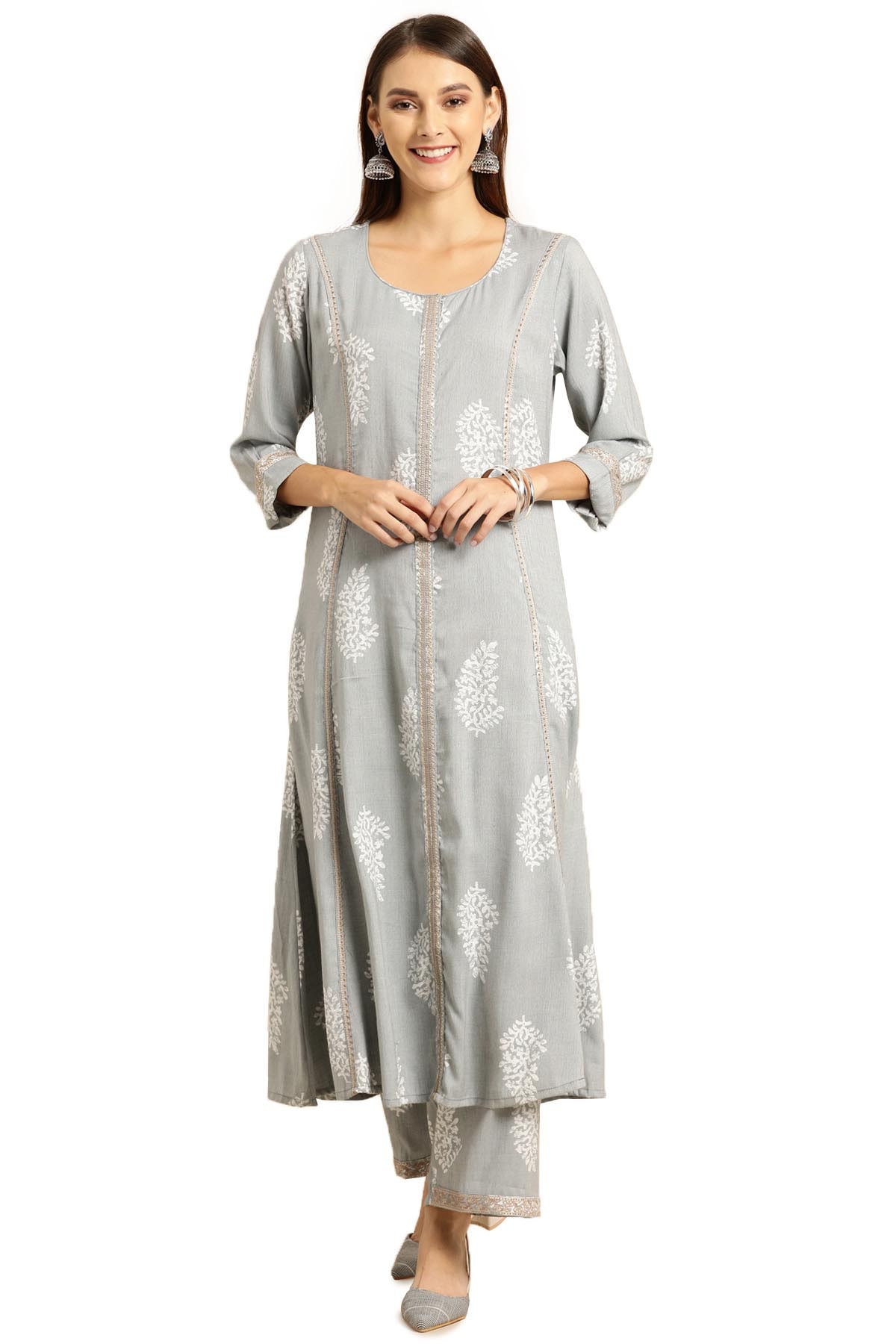 

Soch Viscose Rayon Floral Grey Color Kurti and Palazzo