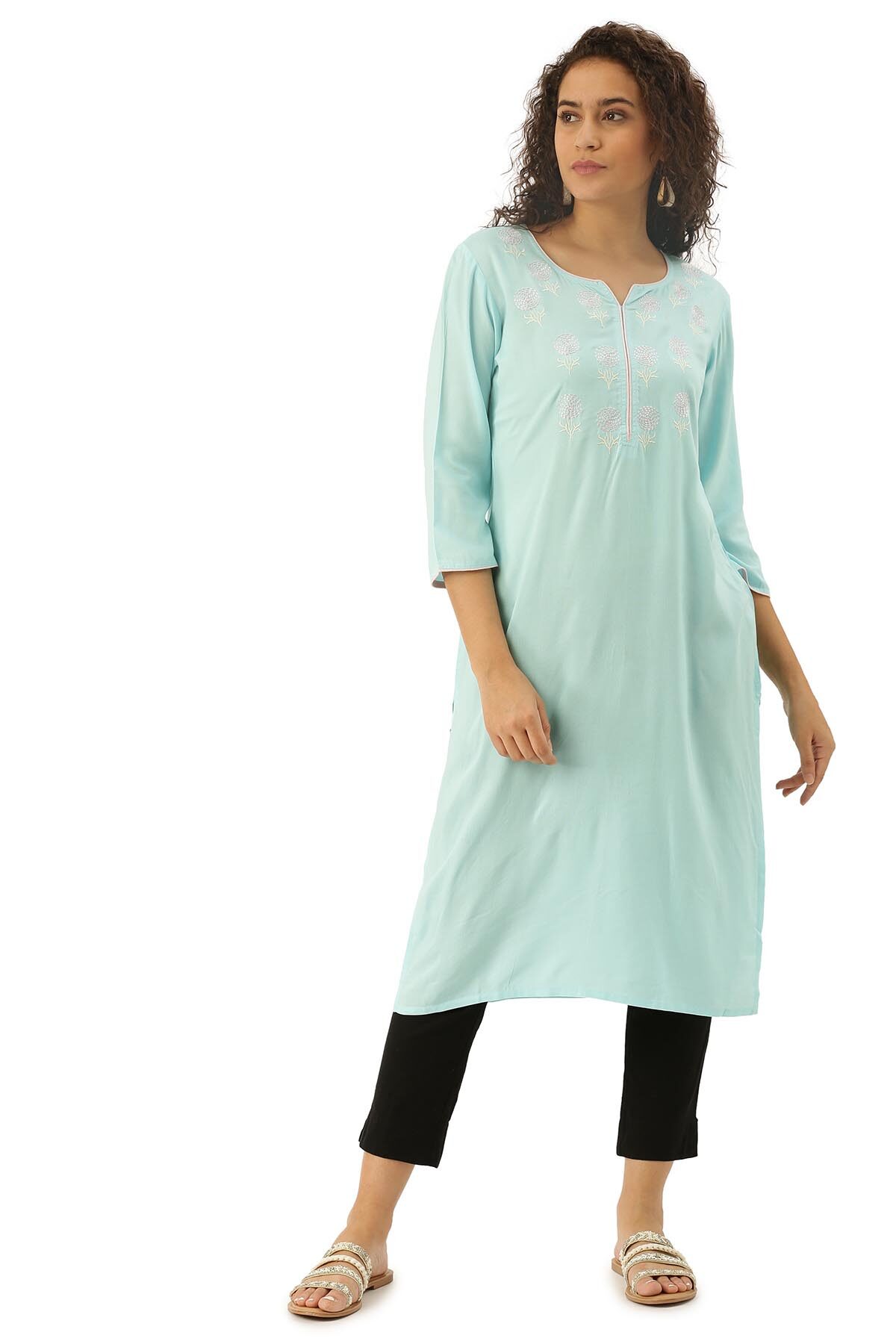 

Soch Women Blue Embroidered Straight Kurta