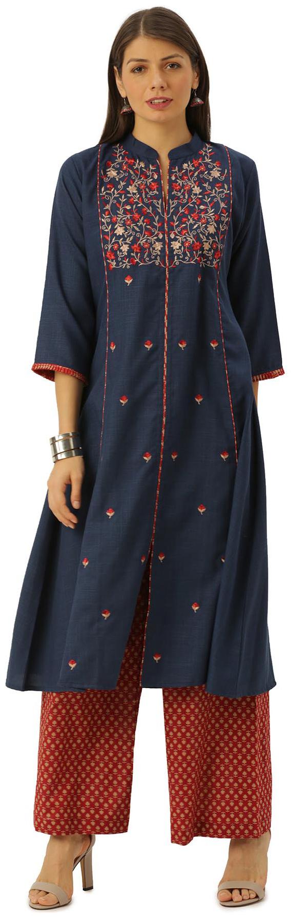 

Soch Viscose Rayon Blue Embroidered Kurti For Women