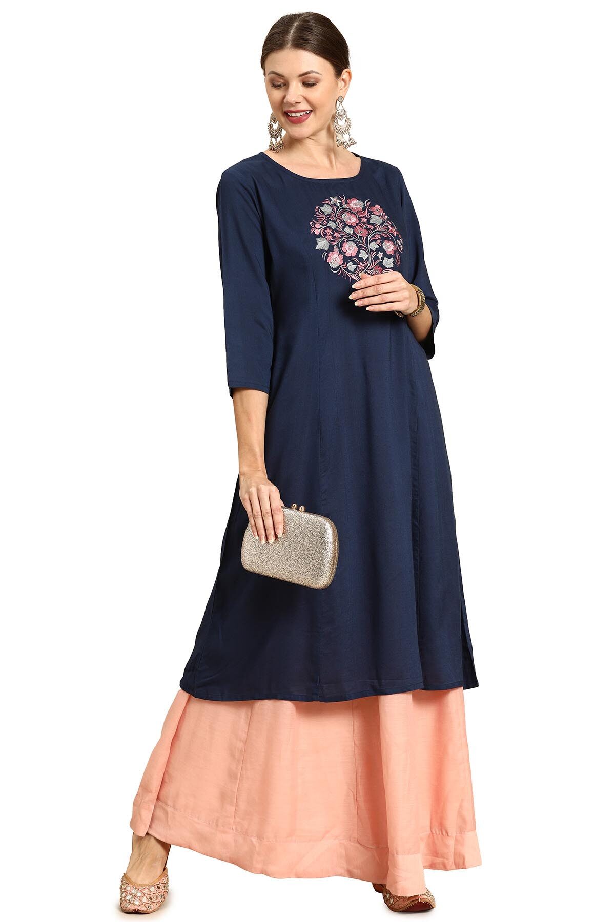 

Soch Women Blue Embroidered Straight Kurta