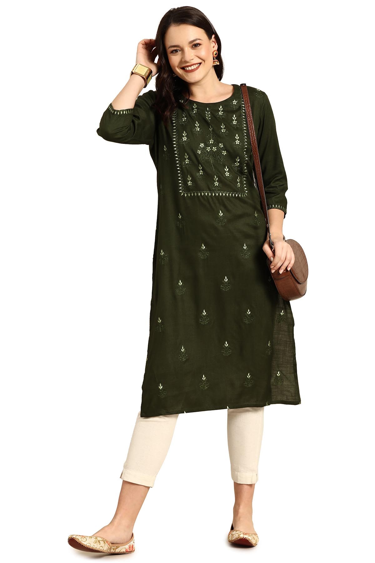 

Soch Women Green Embroidered Straight Kurta