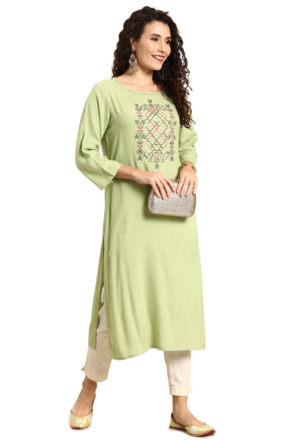 

Soch Women Green Embroidered Straight Kurta