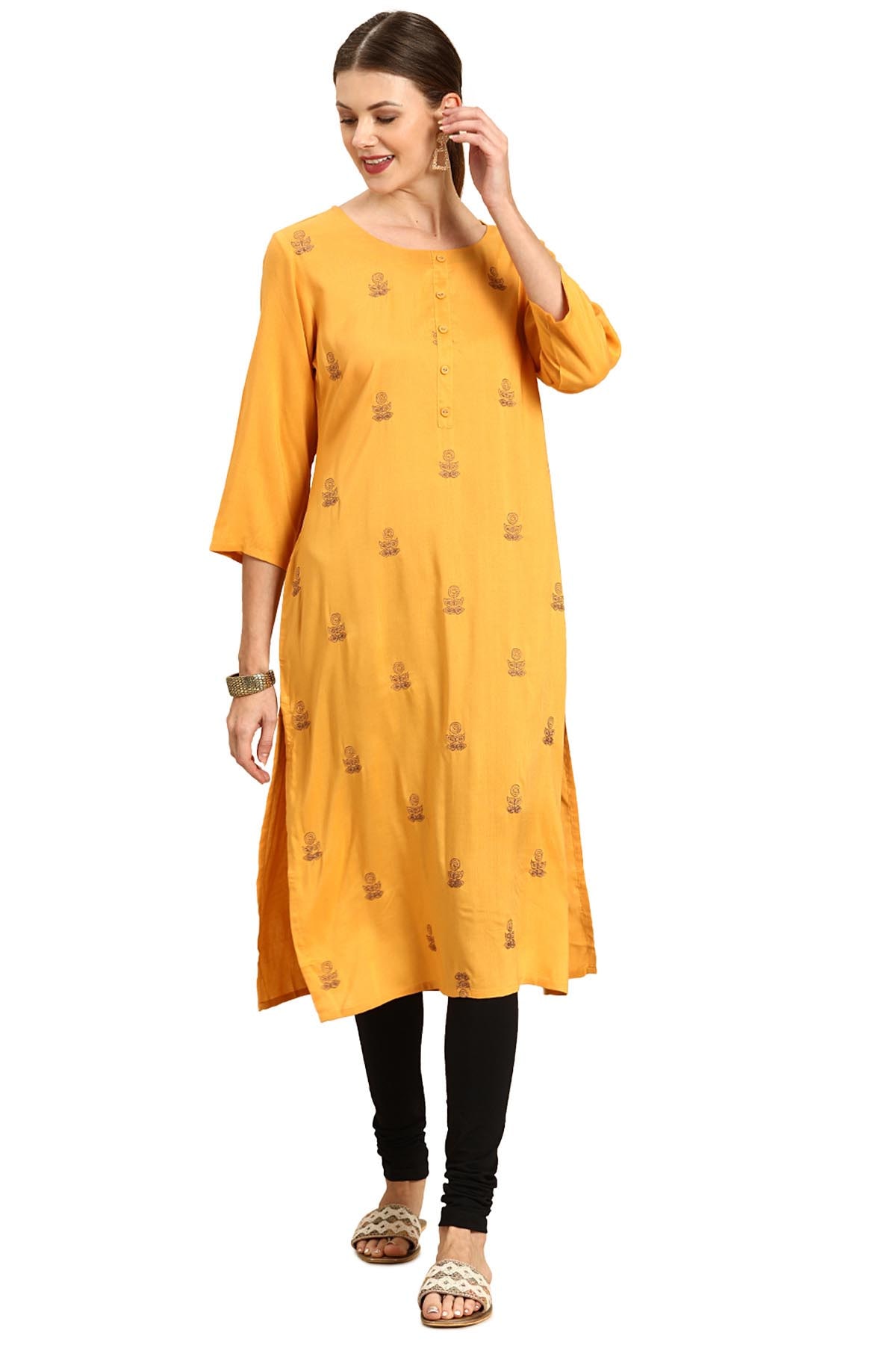 

Soch Women Mustard Embroidered Straight Kurta