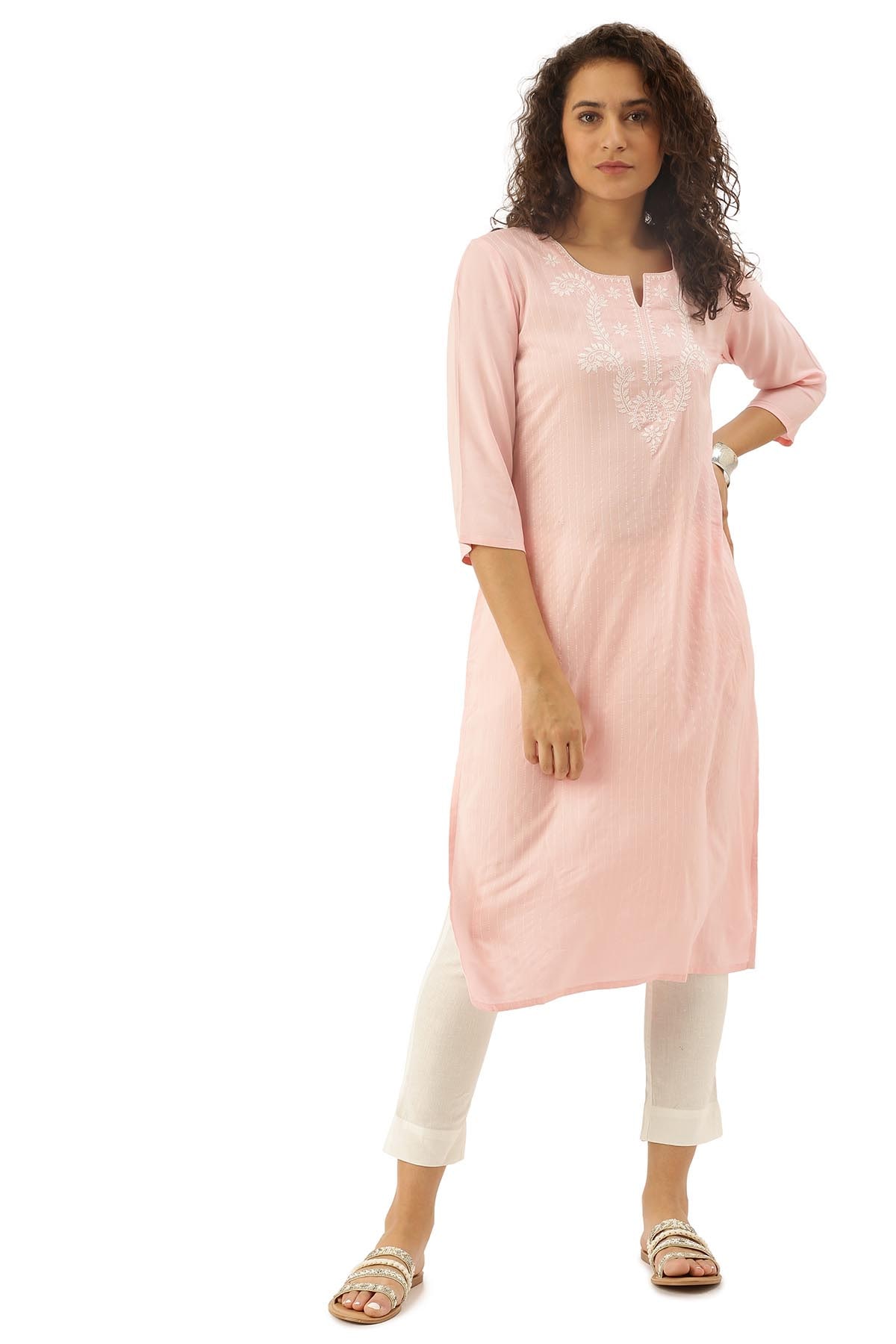 

Soch Women Pink Embroidered Straight Kurta