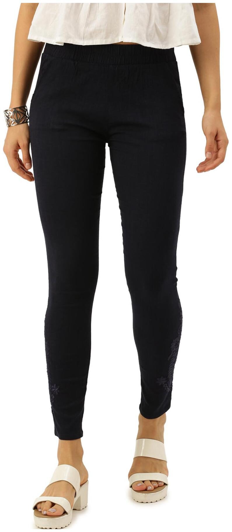 

Soch Viscose Rayon Embroidered Navy Blue Pant for Women