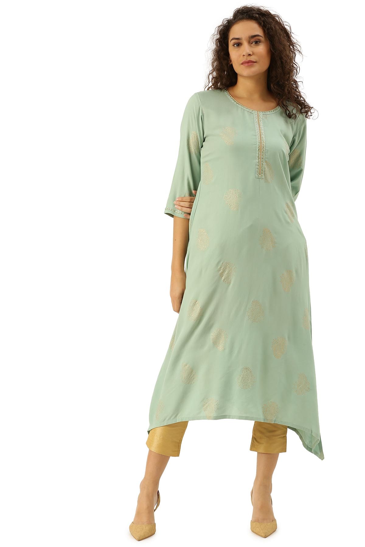 

Soch Women Green Printed Straight Kurta
