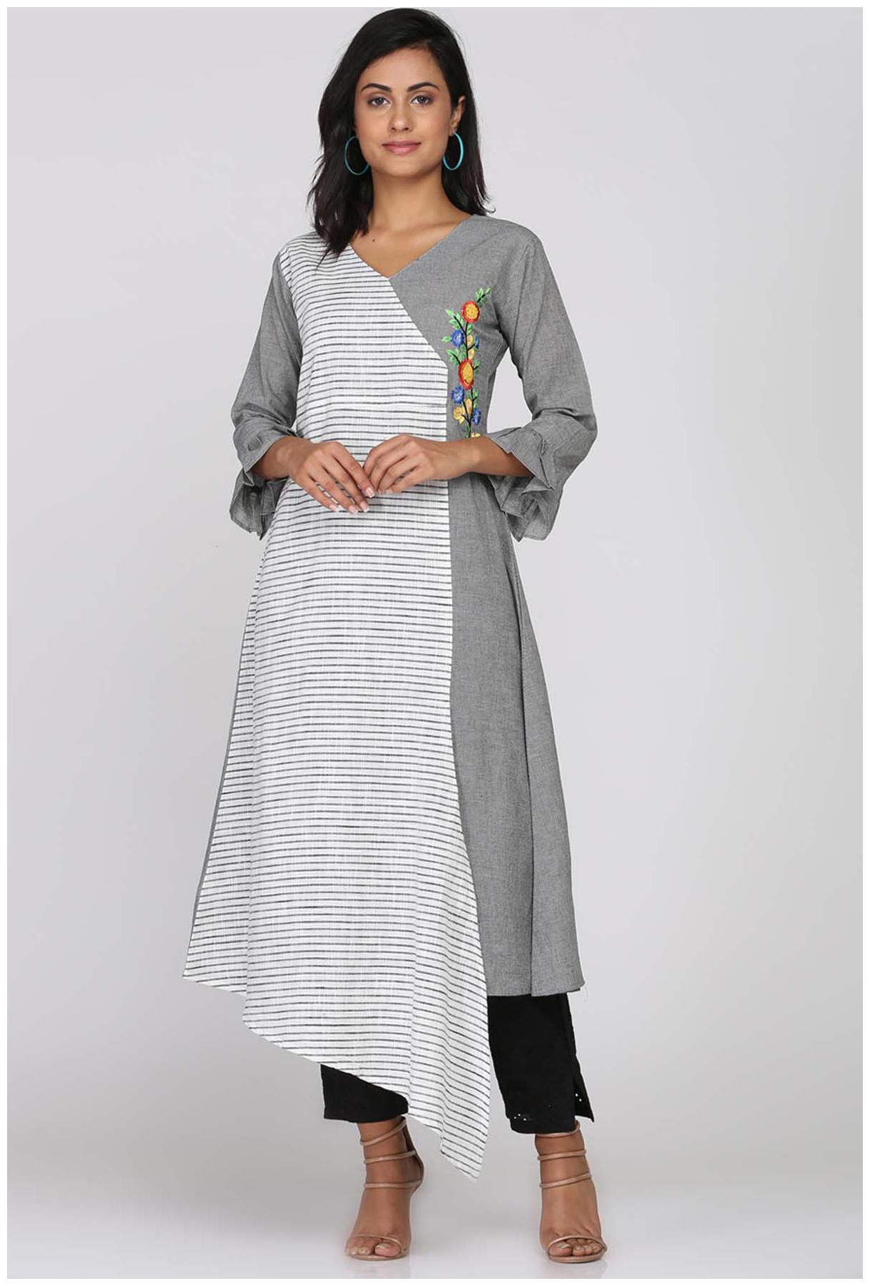

Soch White Cotton Stripes Kurti