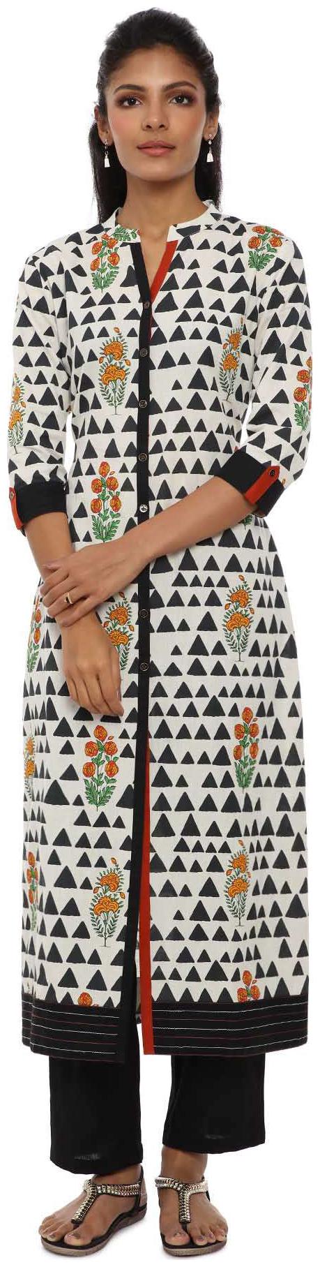 

Soch White Floral Print A-Line Cotton Kurti Set
