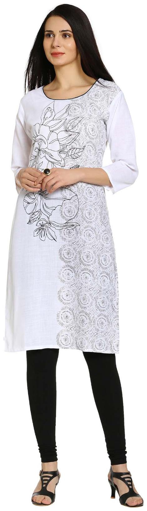 

Soch Women White Printed Straight Kurti