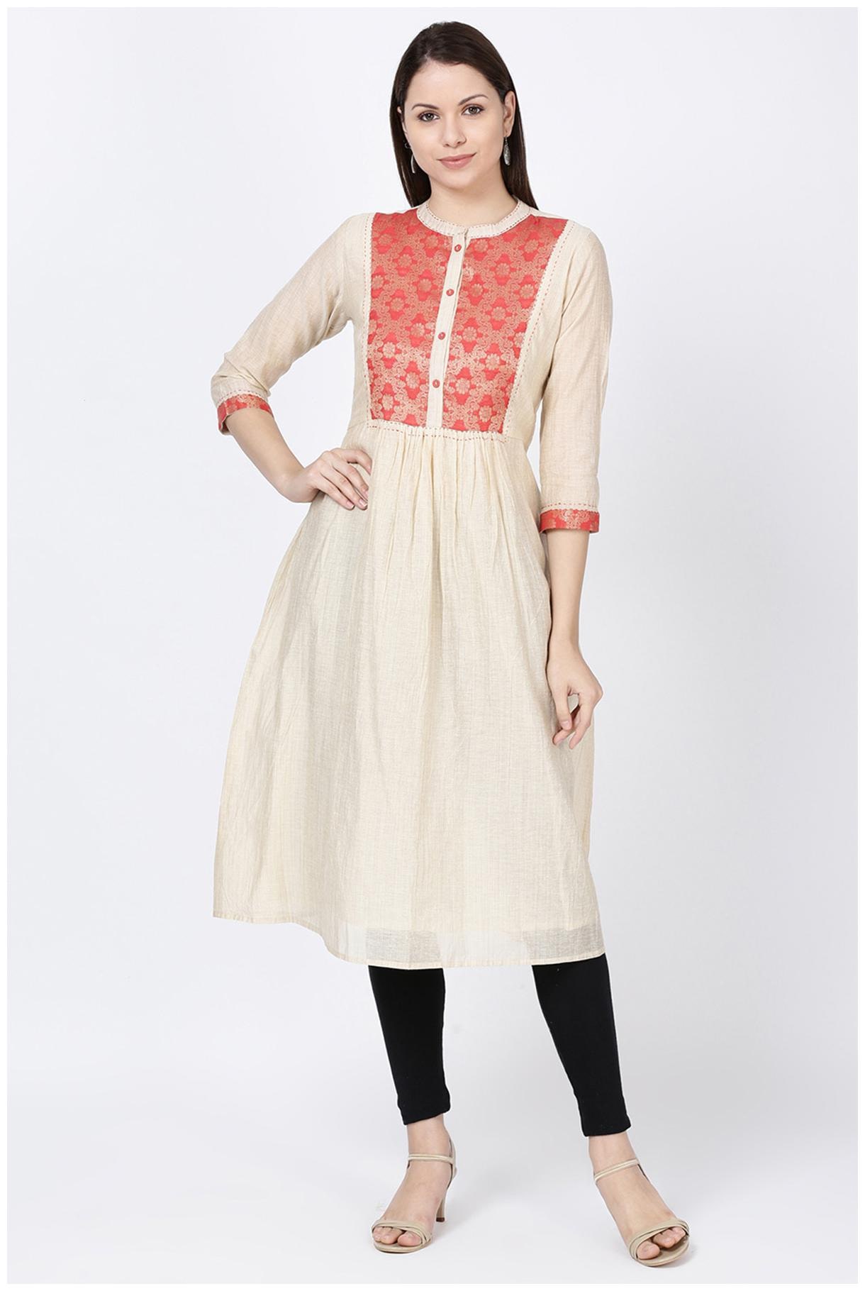 

Soch Women Beige Ethnic Motifs Straight Kurta