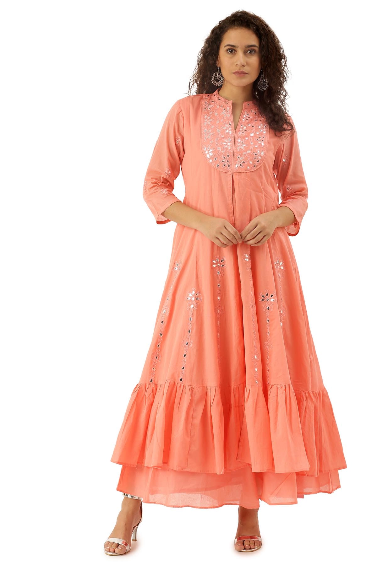

Soch Peach Embroidered Fit flare dress