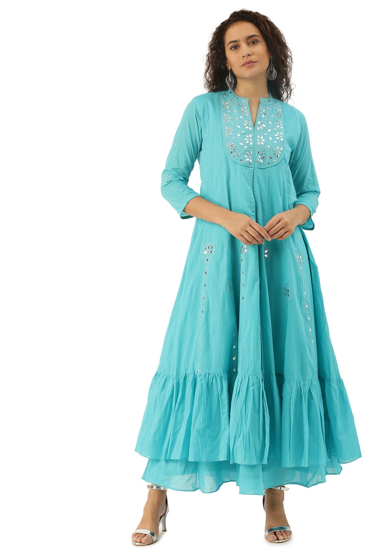 

Soch Turquoise Embroidered Fit flare dress