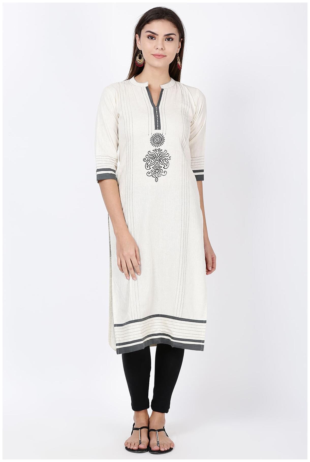 

Soch Women Cream Embroidered Straight Kurti