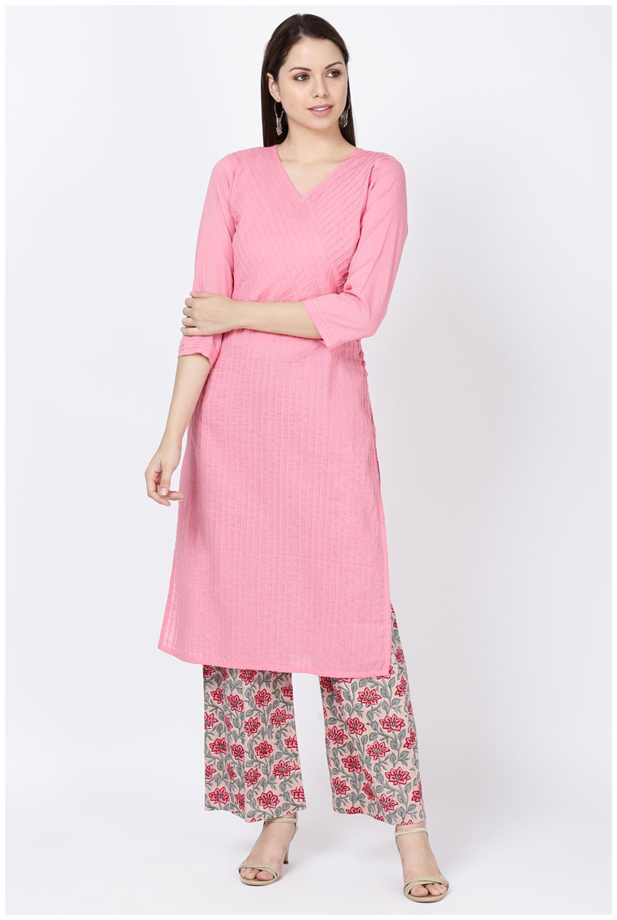 

Soch Women Pink Striped Straight Kurti With Palazzo
