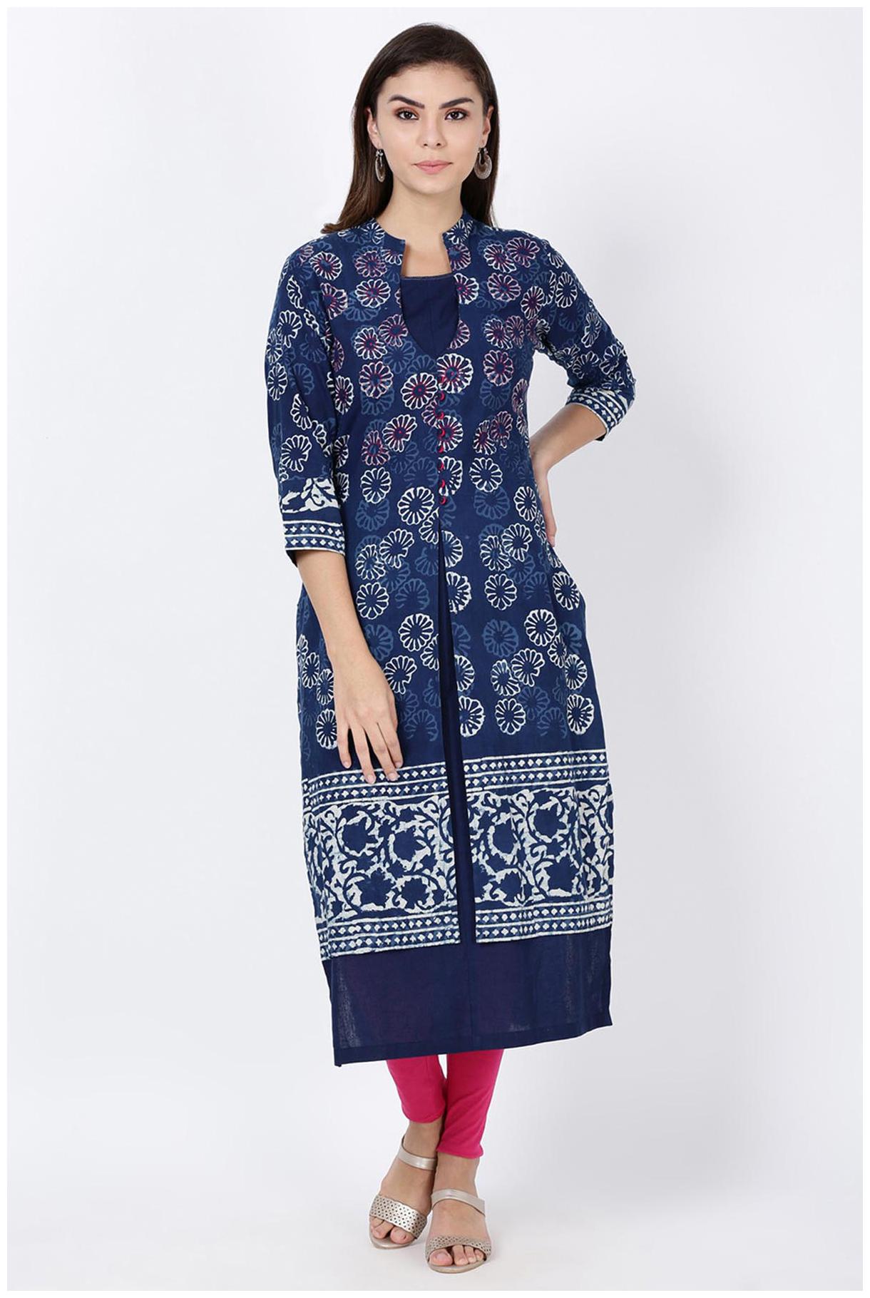 

Soch Women Blue Floral Straight Kurti With Churidar