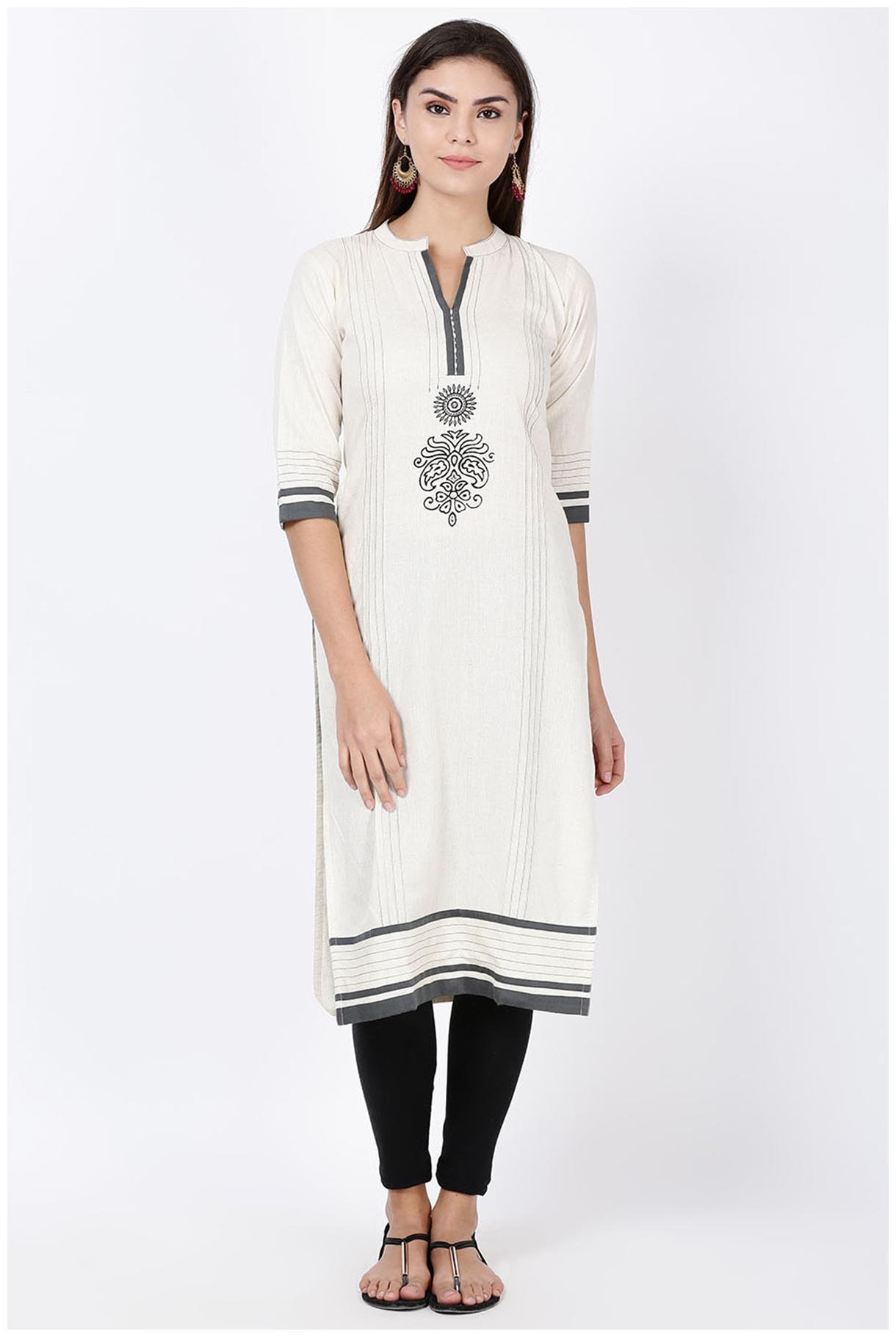 

Soch Women Cream Embroidered Straight Kurti