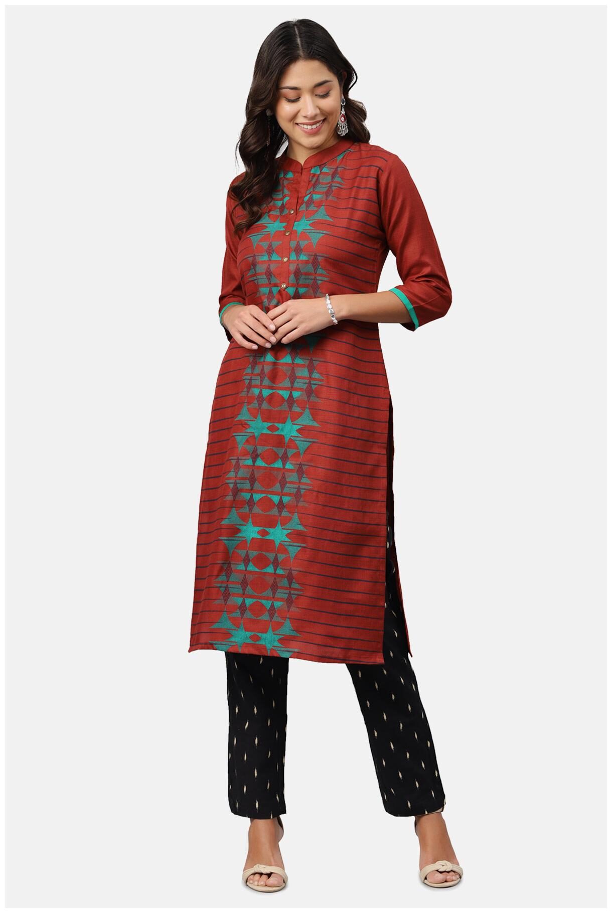 

Soch Women Red Printed Straight Kurta