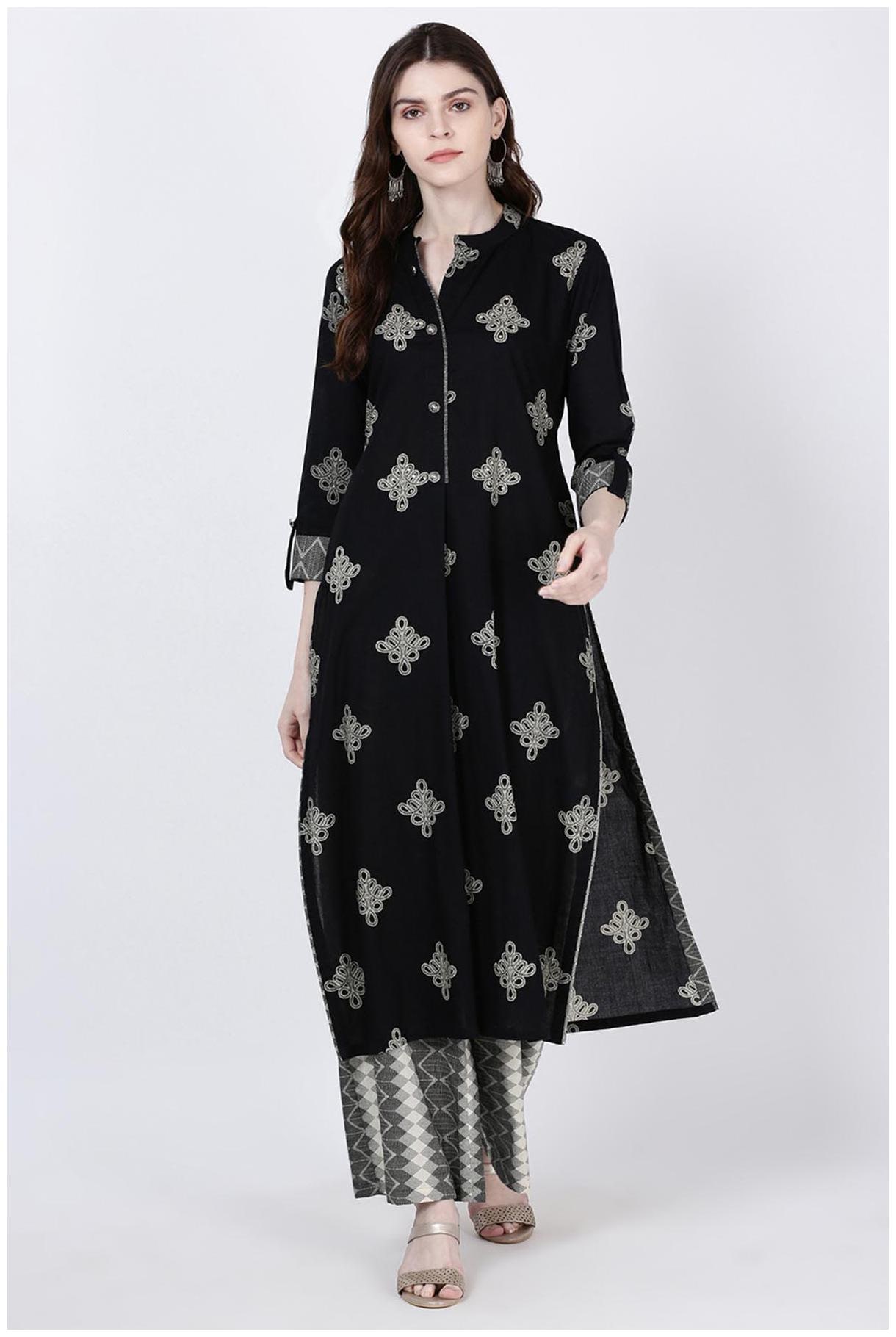 

Soch Women Black Printed Straight Kurti With Palazzo
