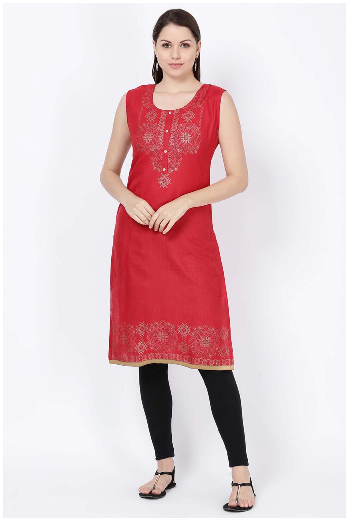 

Soch Women Red Printed Straight Kurta