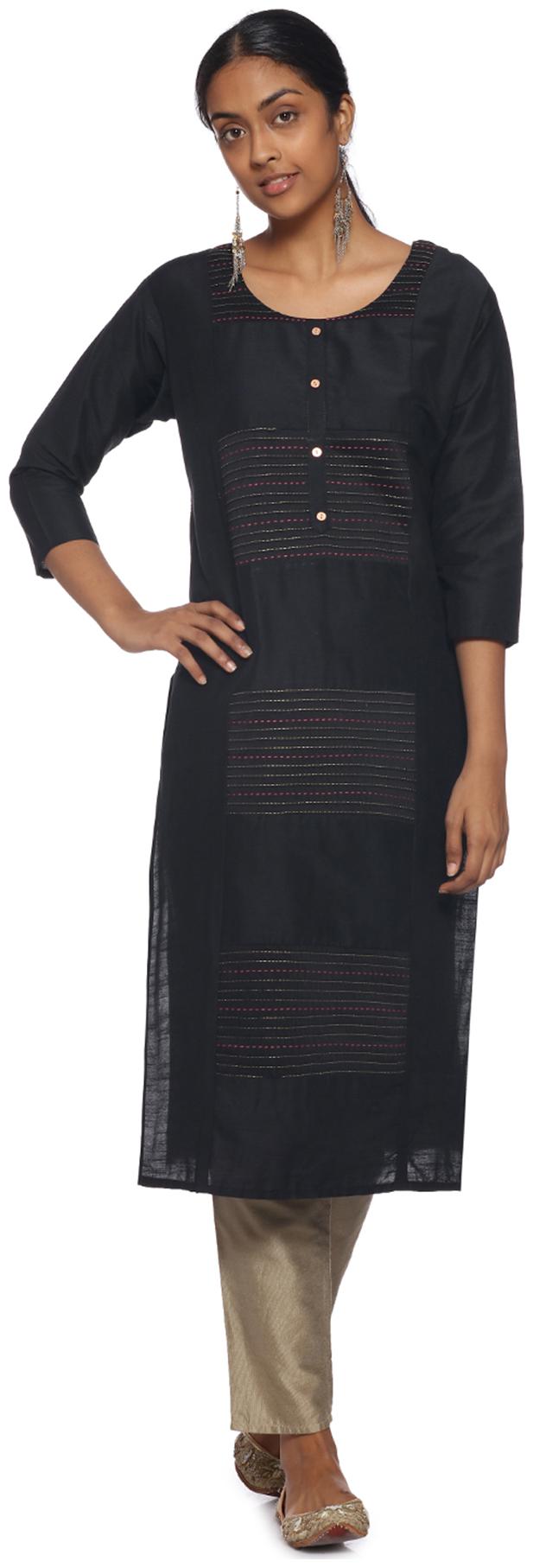 

Soch Women Chanderi Striped Black Kurti