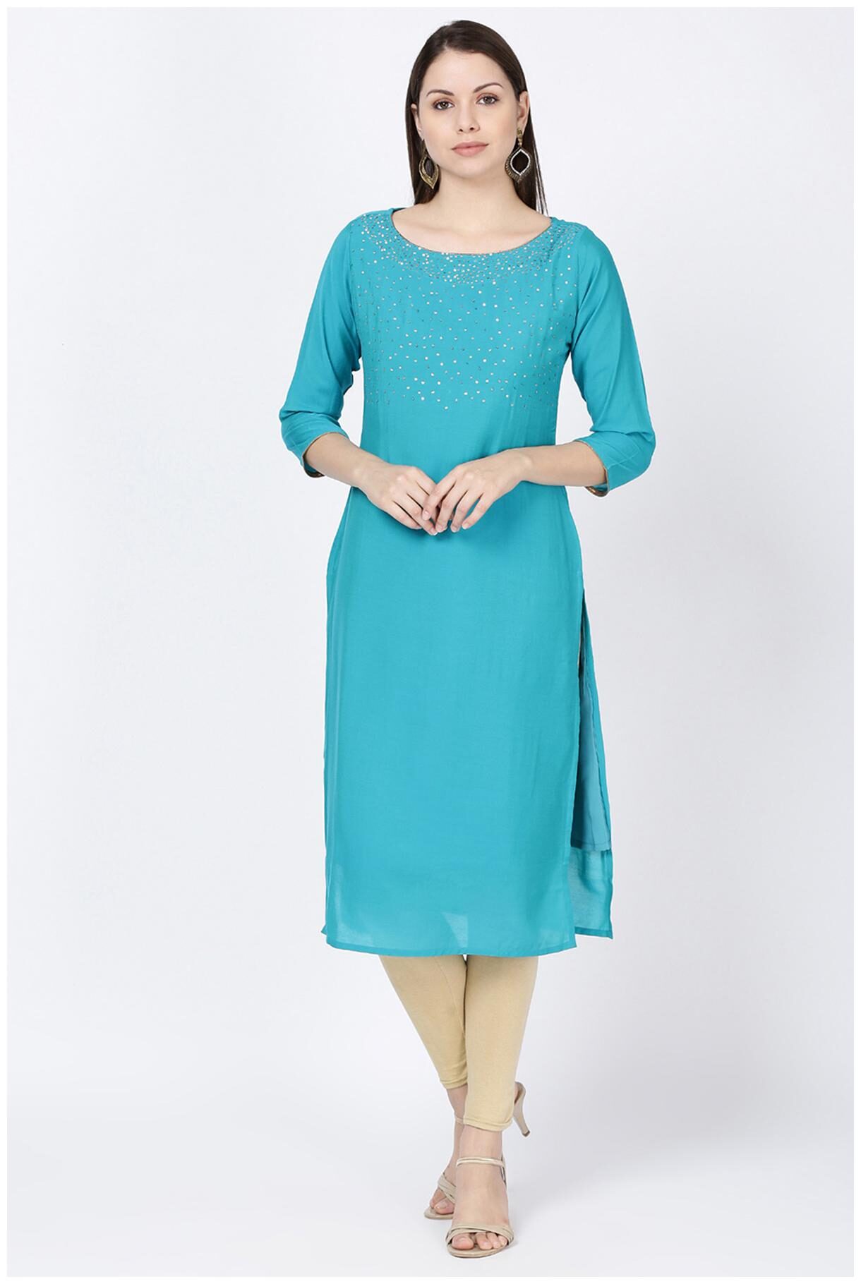 

Soch Women Blue Embroidered Straight Kurta