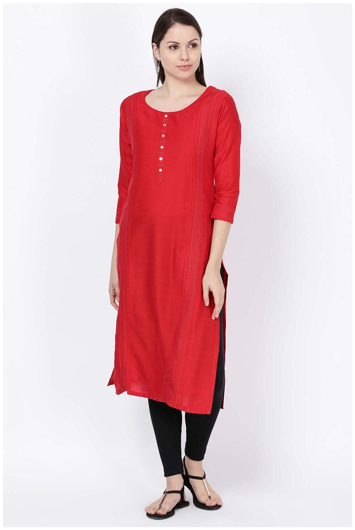 

Soch Women Red Printed Straight Kurta