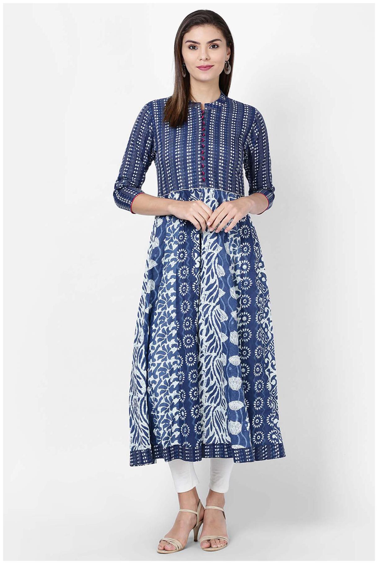 

Soch Women Blue Printed Straight Kurta