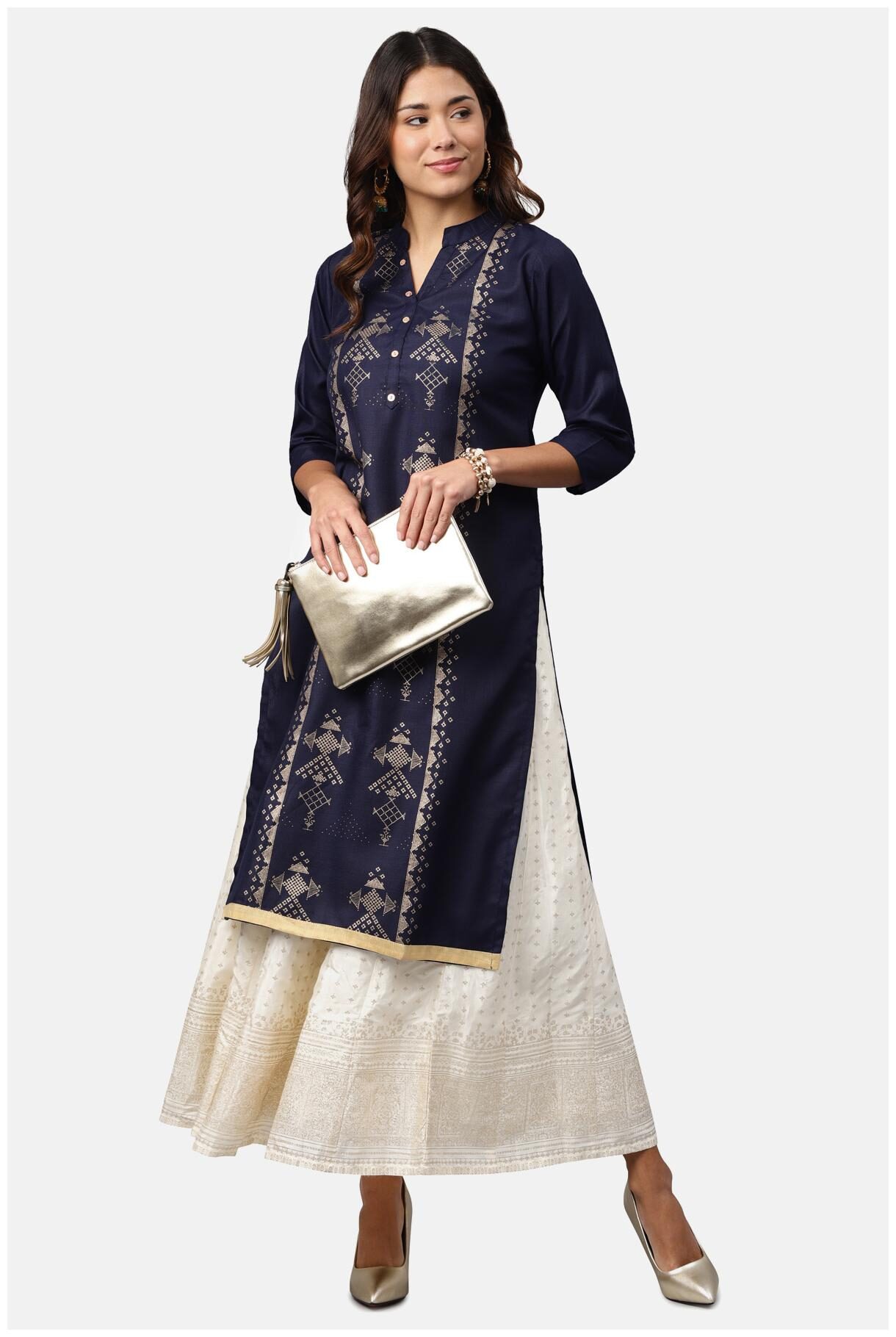 

Soch Women Navy Blue Printed Straight Kurta