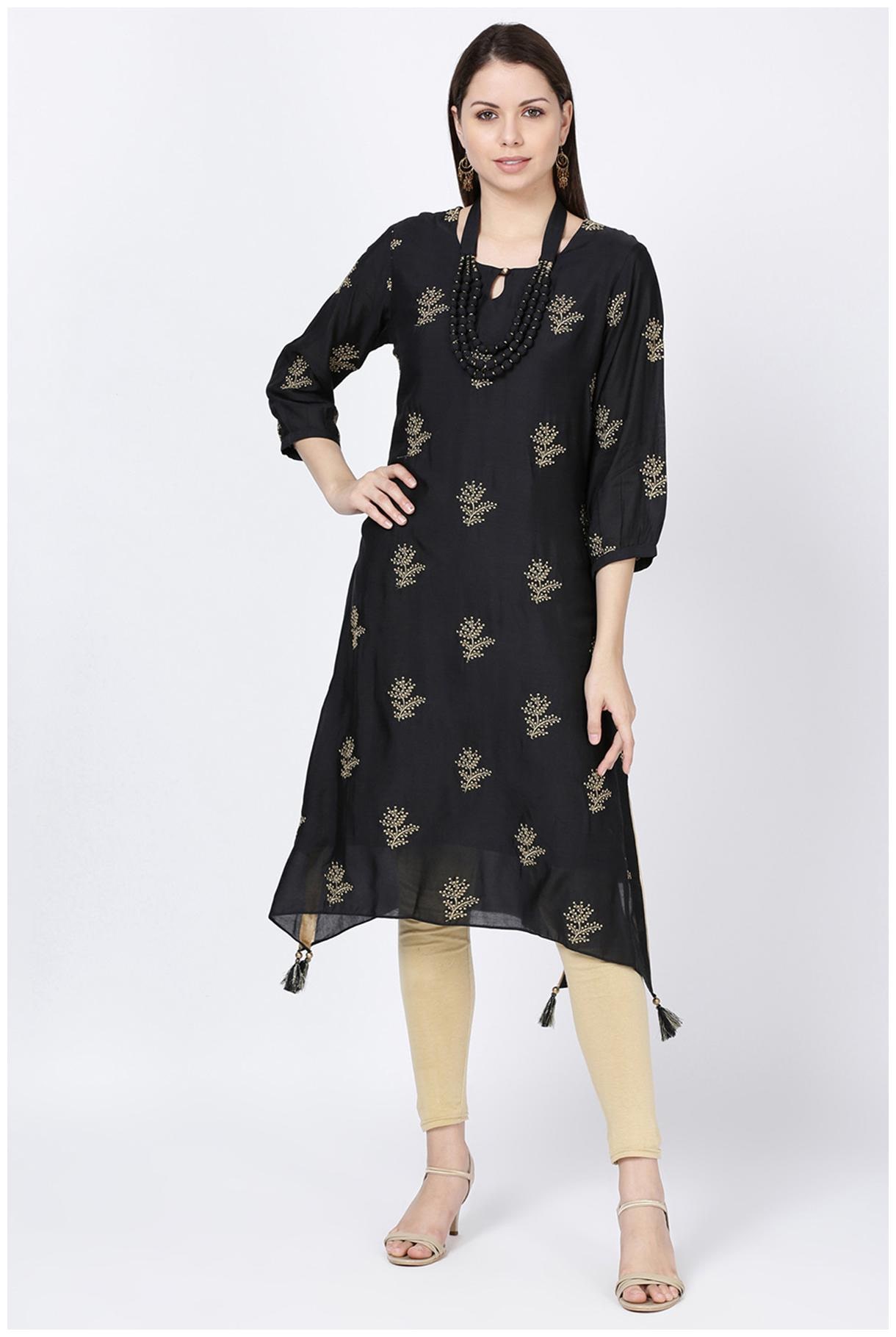

Soch Women Black Embroidered Straight Kurta