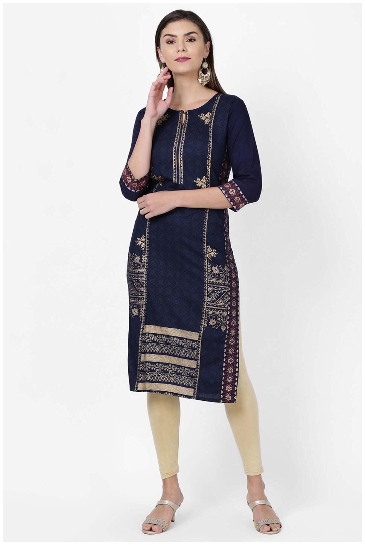 

Soch Women Navy Blue Printed Straight Kurta