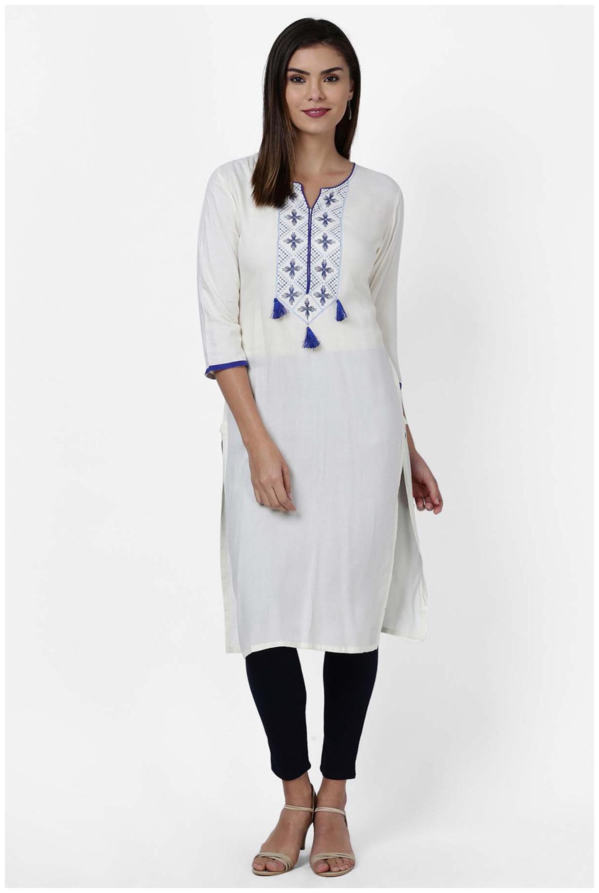 

Soch Women Cream Embroidered Straight Kurti
