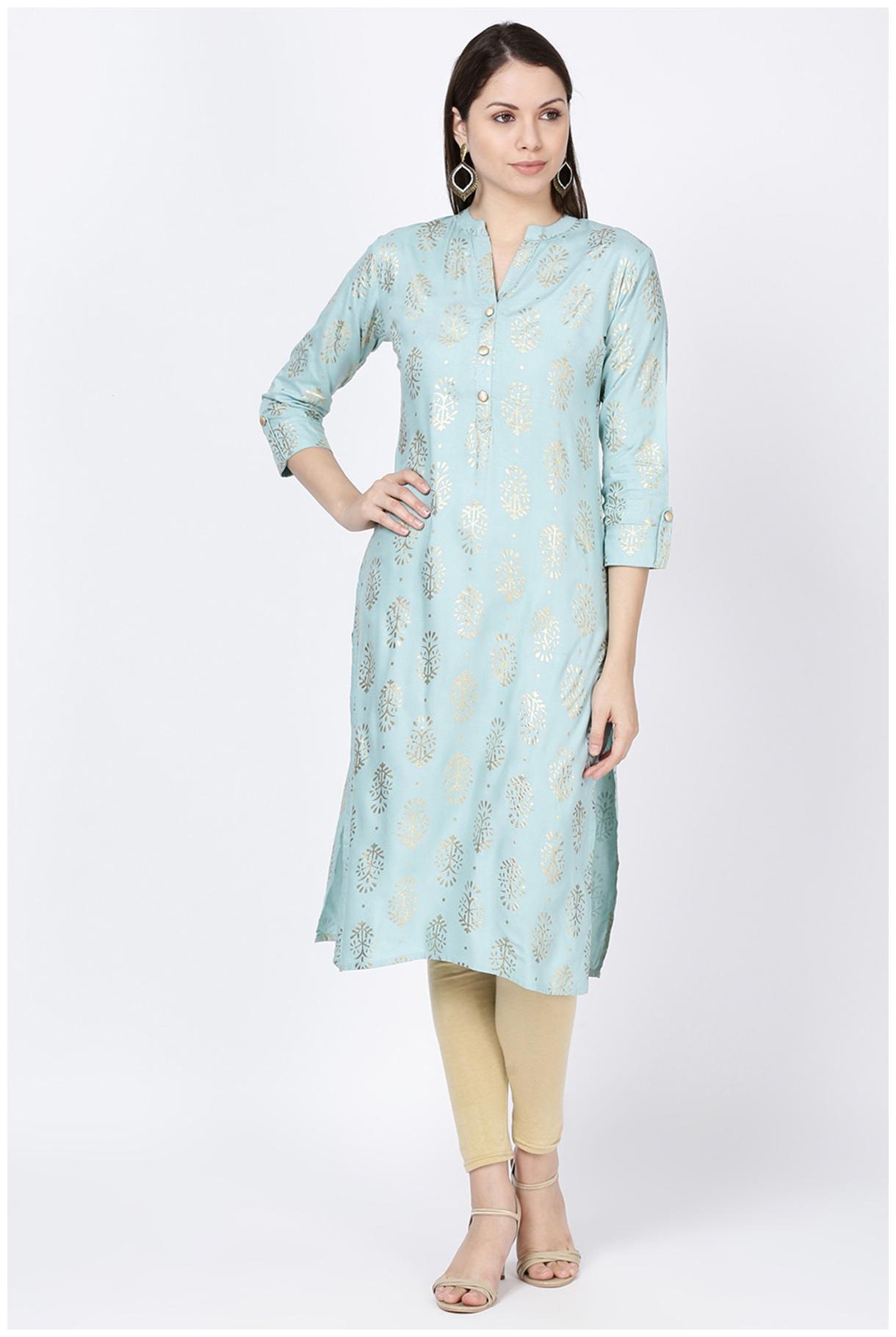 

Soch Women Blue Printed Straight Kurta