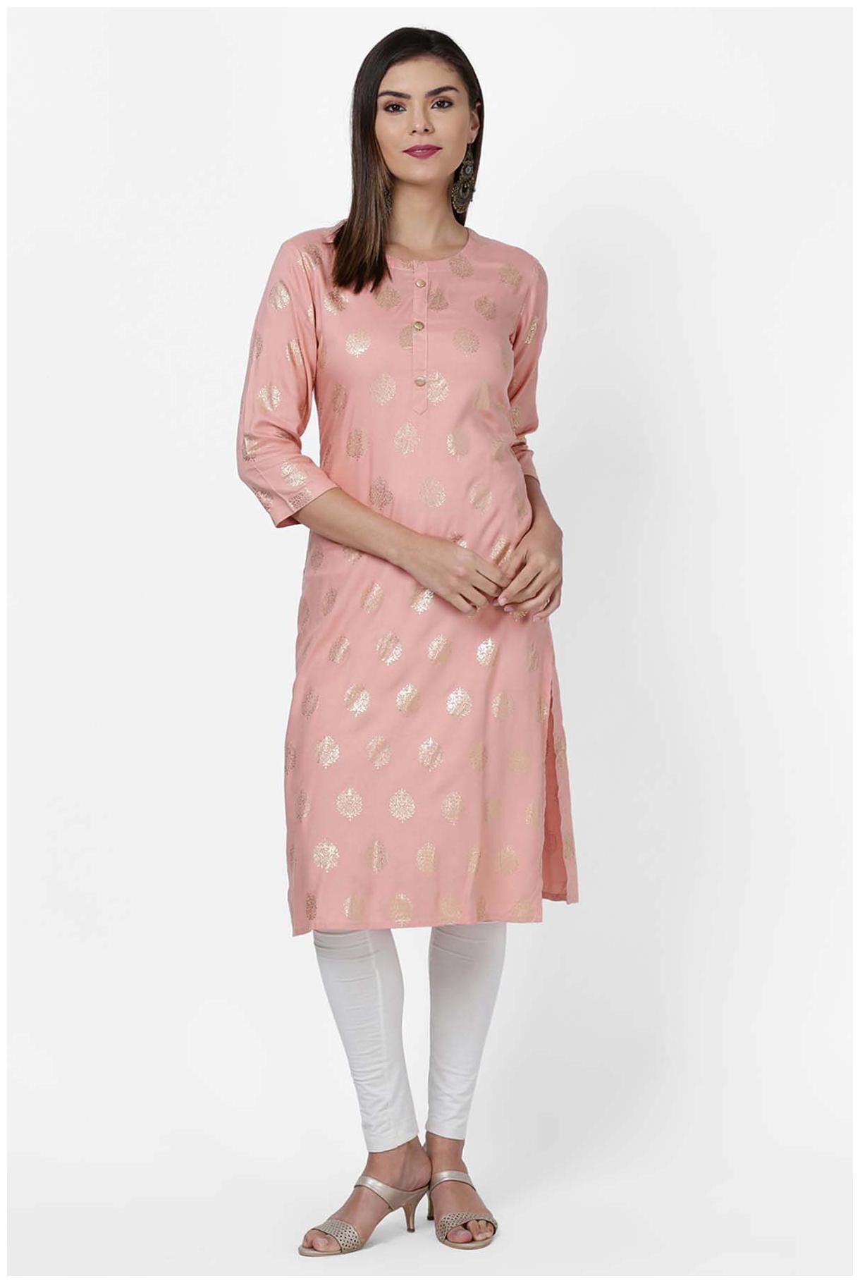 

Soch Women Peach Printed Straight Kurta