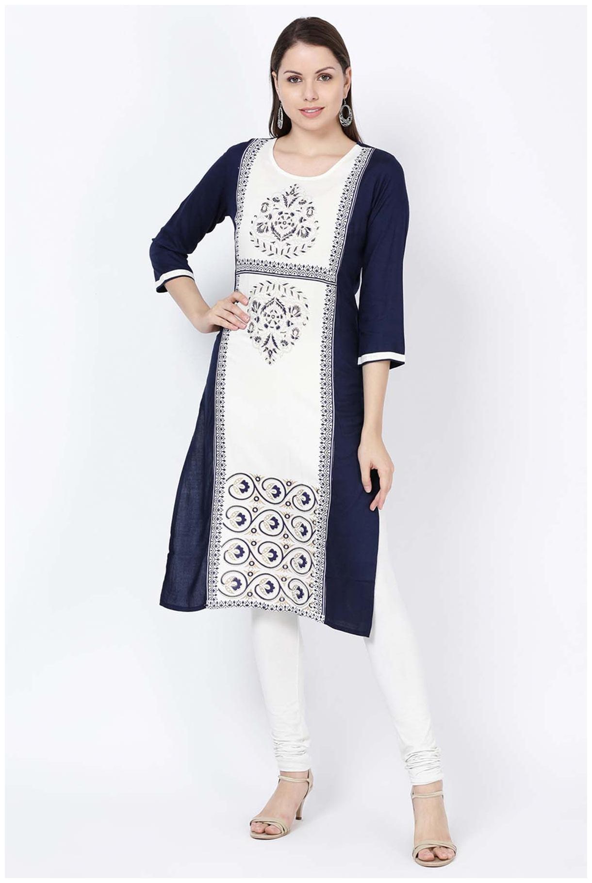 

Soch Women Navy Blue Solid Straight Kurta