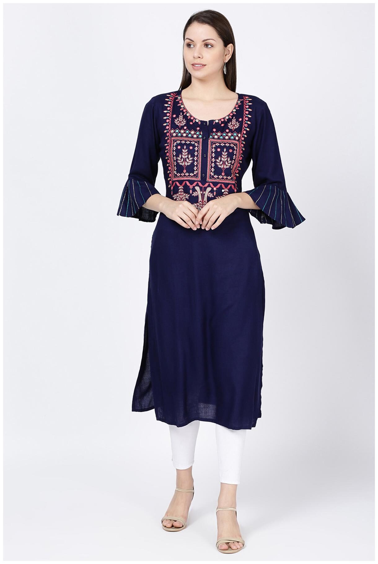 

Soch Women Navy Blue Ethnic Motifs Straight Kurti