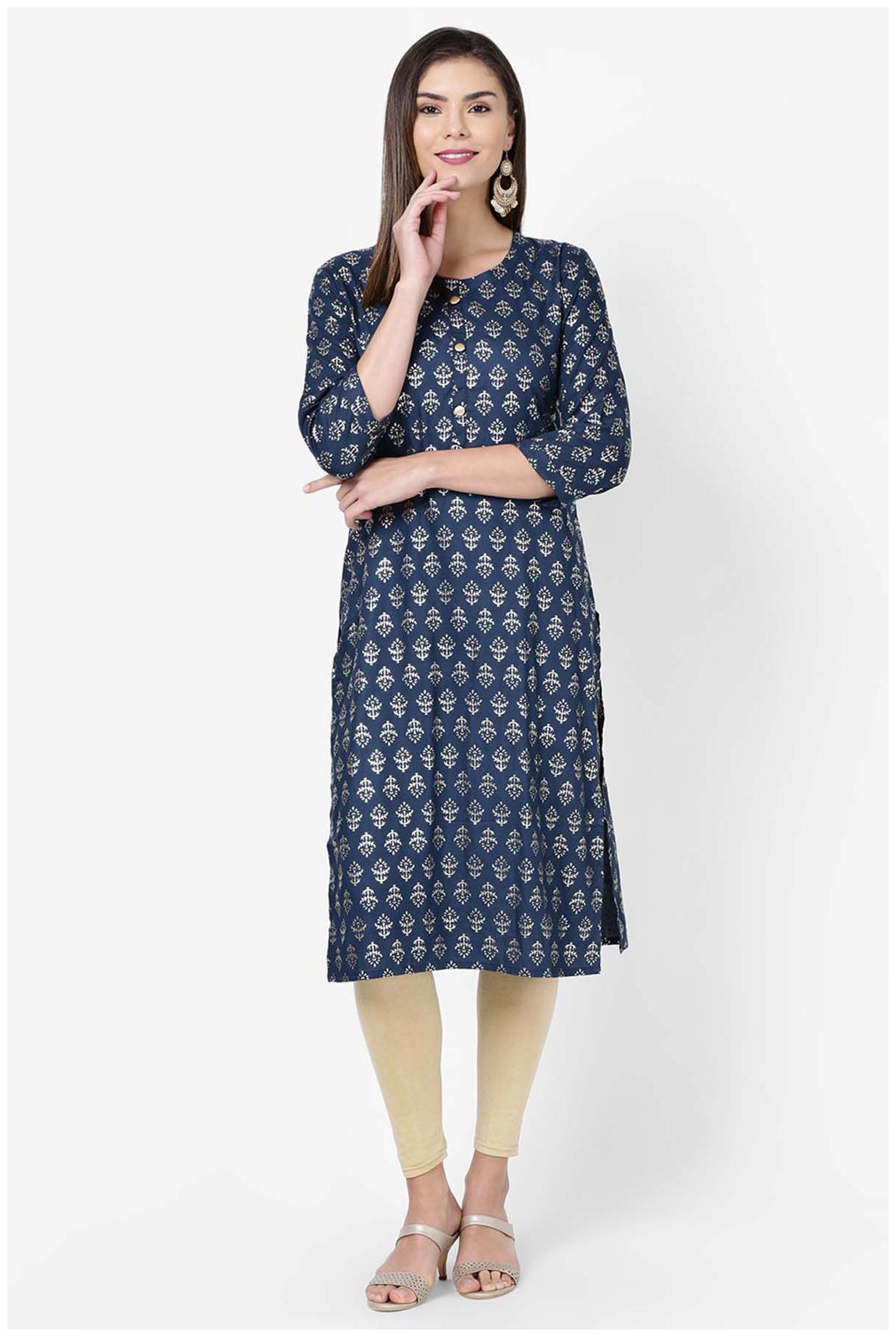 

Soch Women Navy Blue Printed Straight Kurta