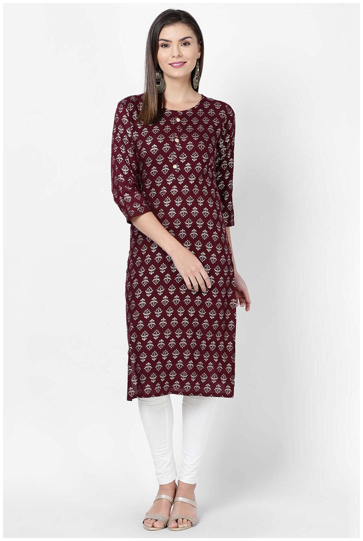 

Soch Women Red Printed Straight Kurta
