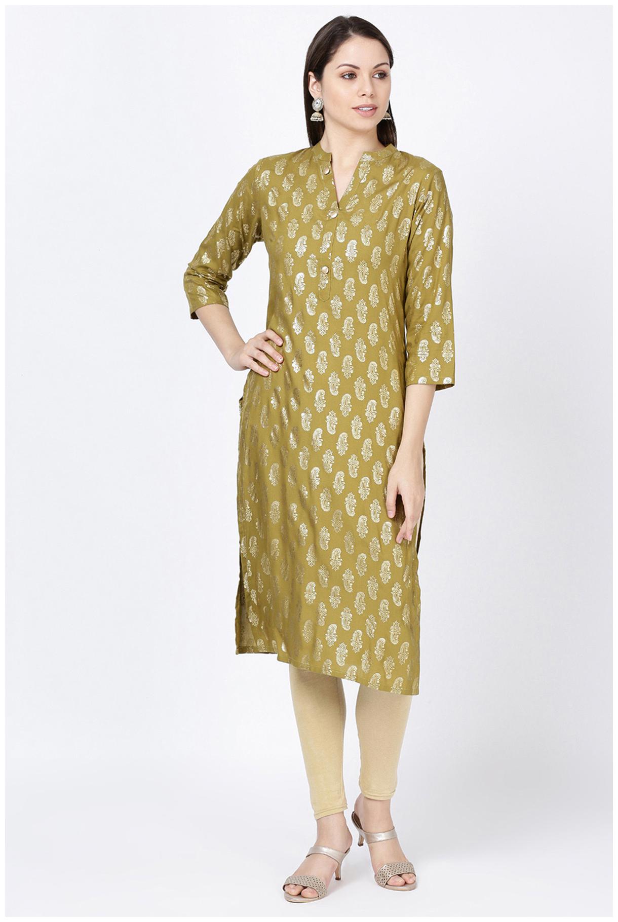 

Soch Women Green Printed Straight Kurta