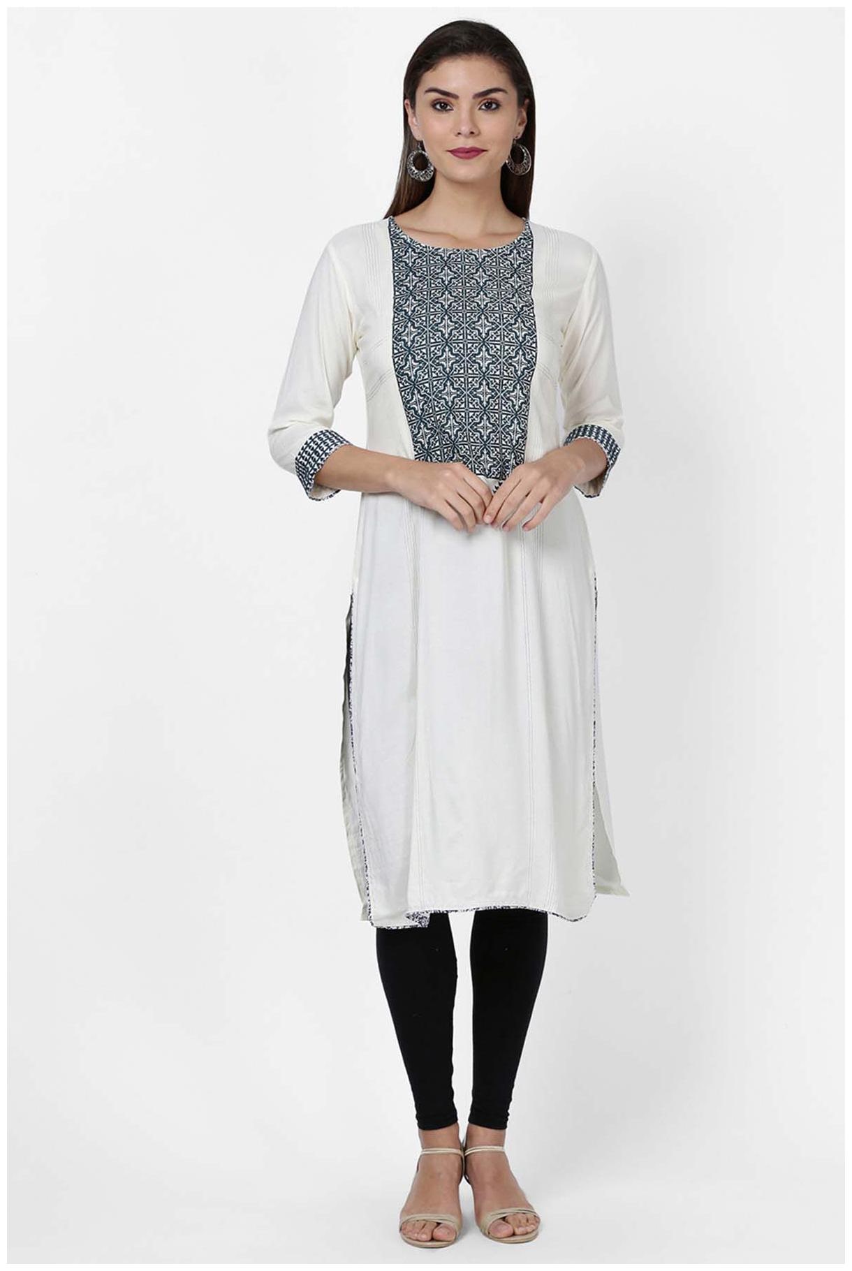 

Soch Women Cream Printed Straight Kurta