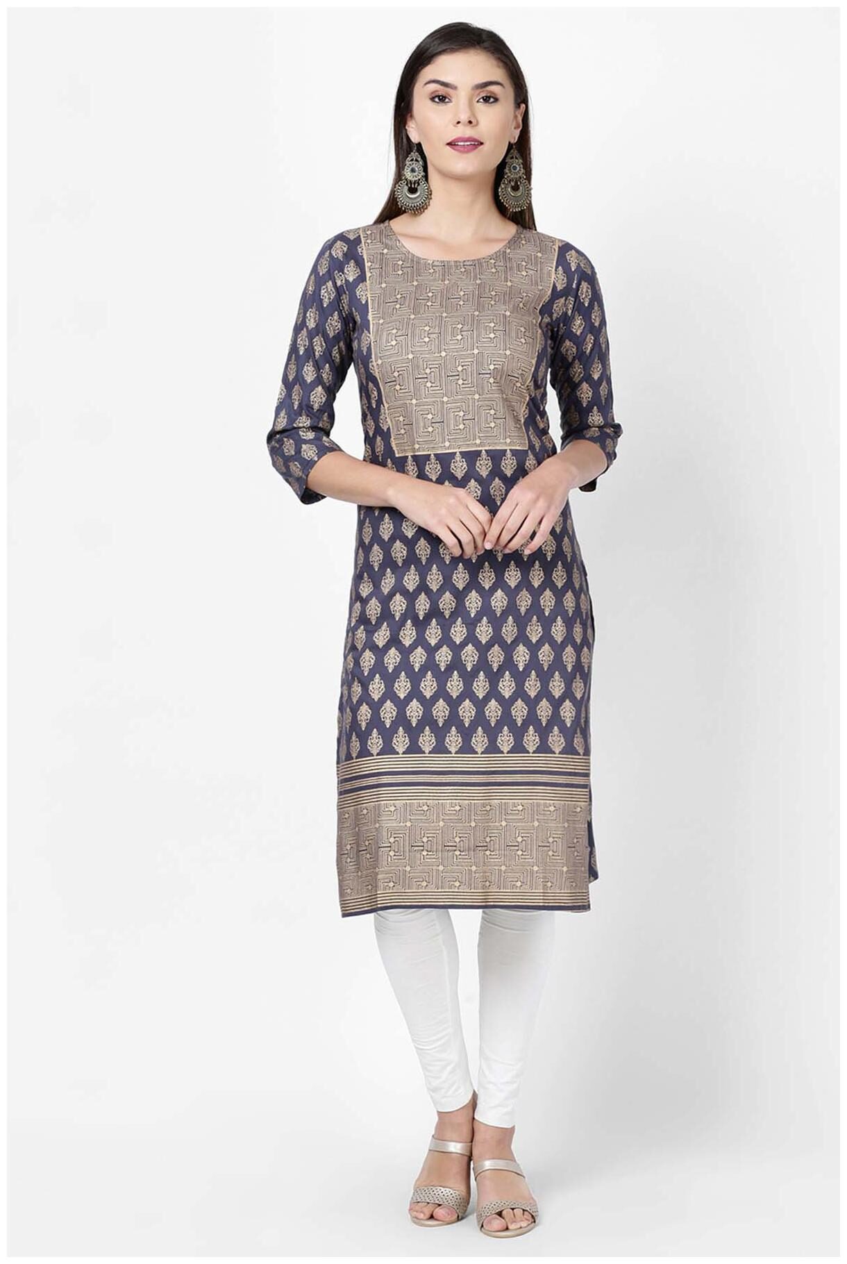 

Soch Women Blue Printed Straight Kurta