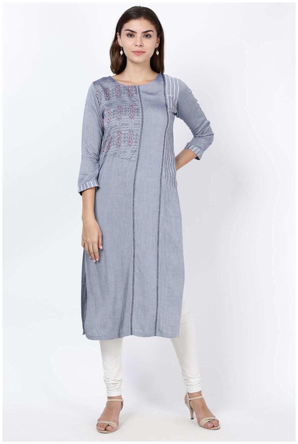 

Soch Women Blue Printed Straight Kurta