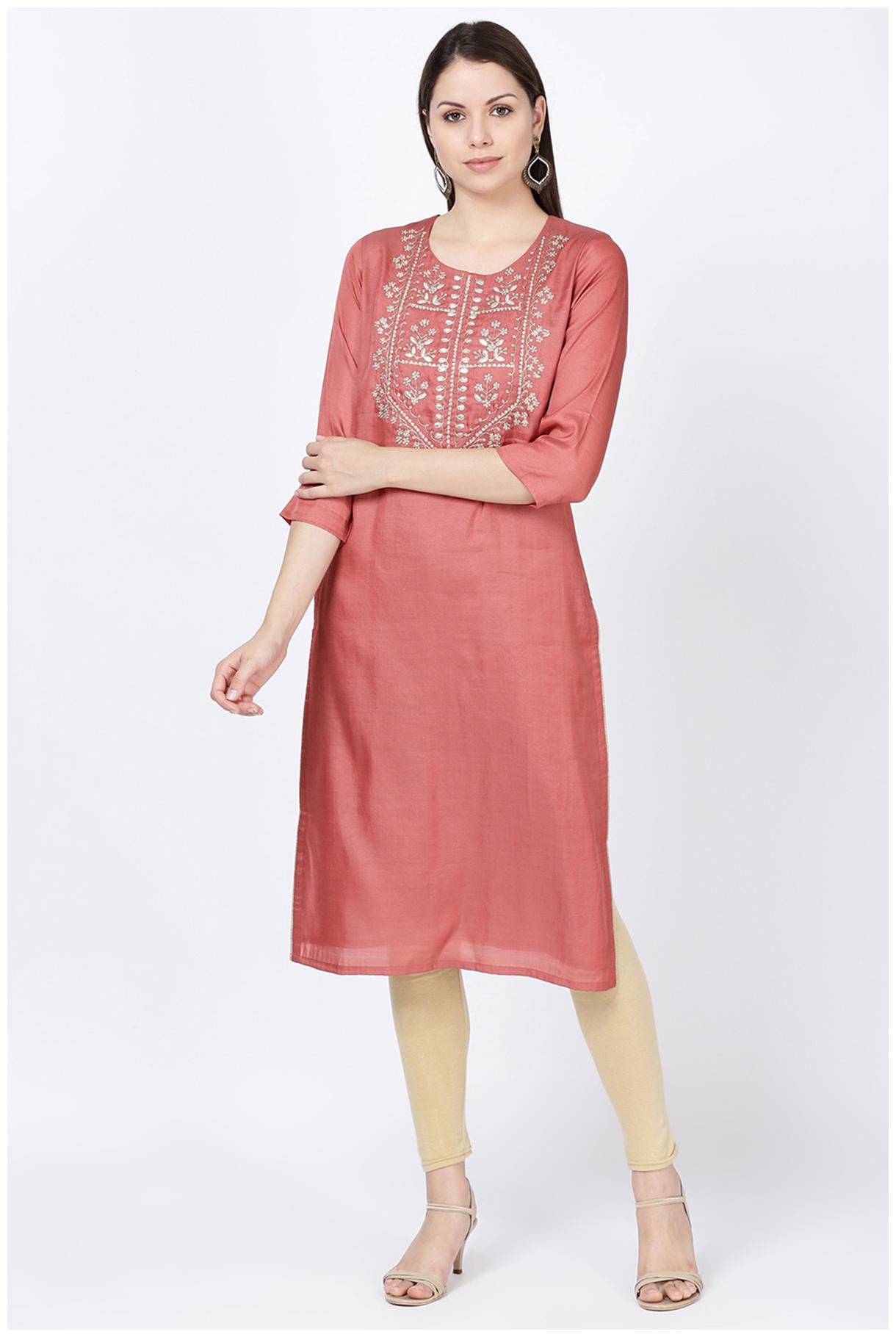 

Soch Women Peach Embroidered Straight Kurta
