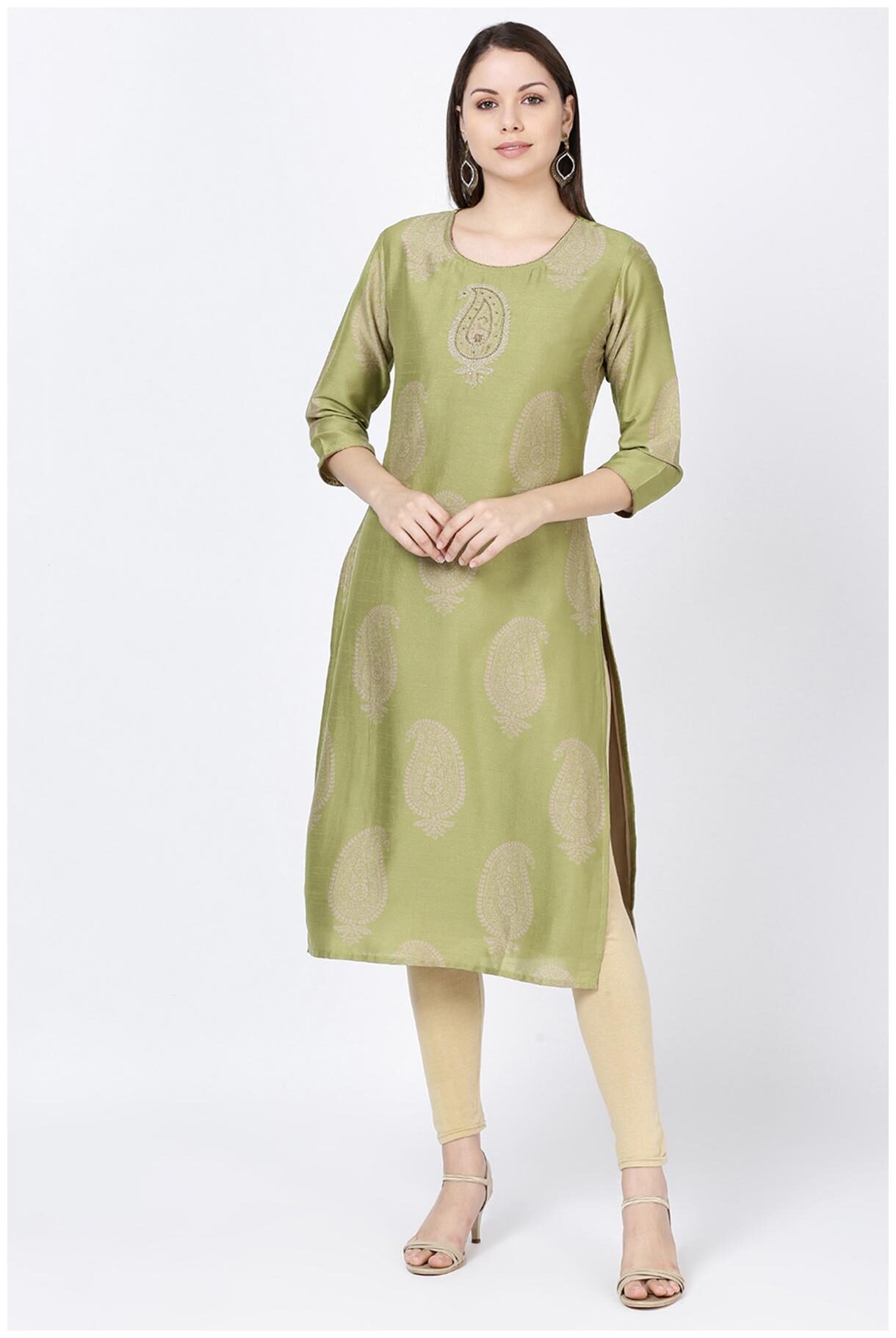 

Soch Women Green Embroidered Straight Kurti